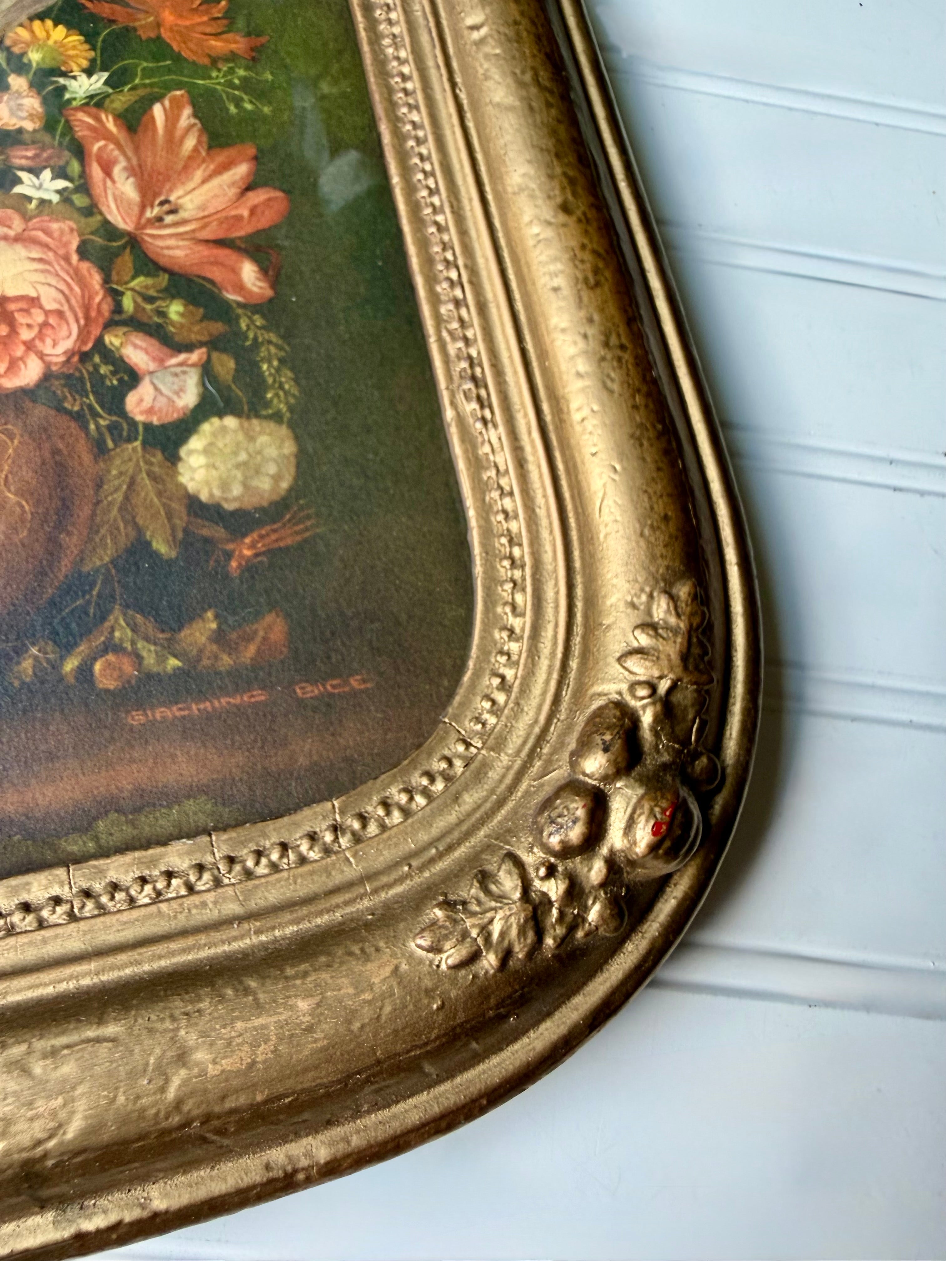 Moody Floral Print in Antique Frame