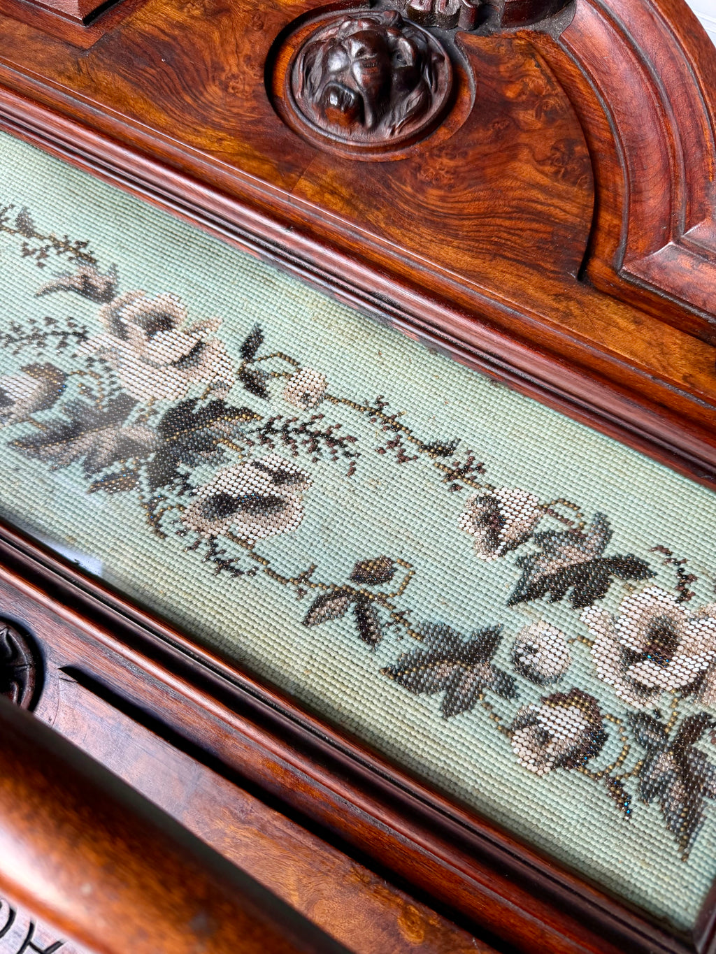 Victorian Towel Rack with Bead Work and Lion Head