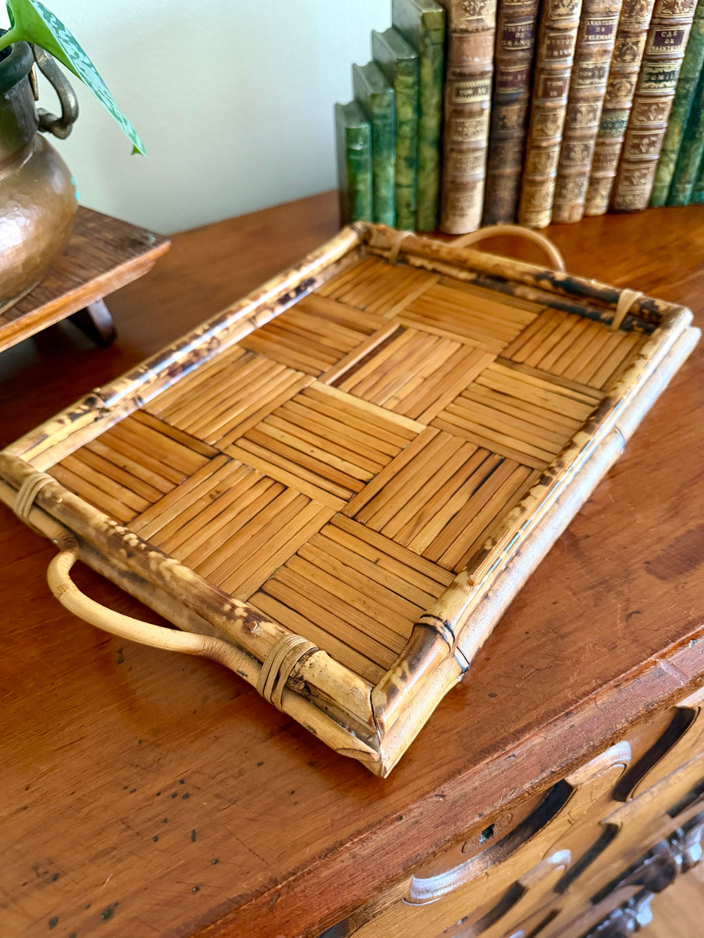 Vintage Tortoise Shell Bamboo Tray