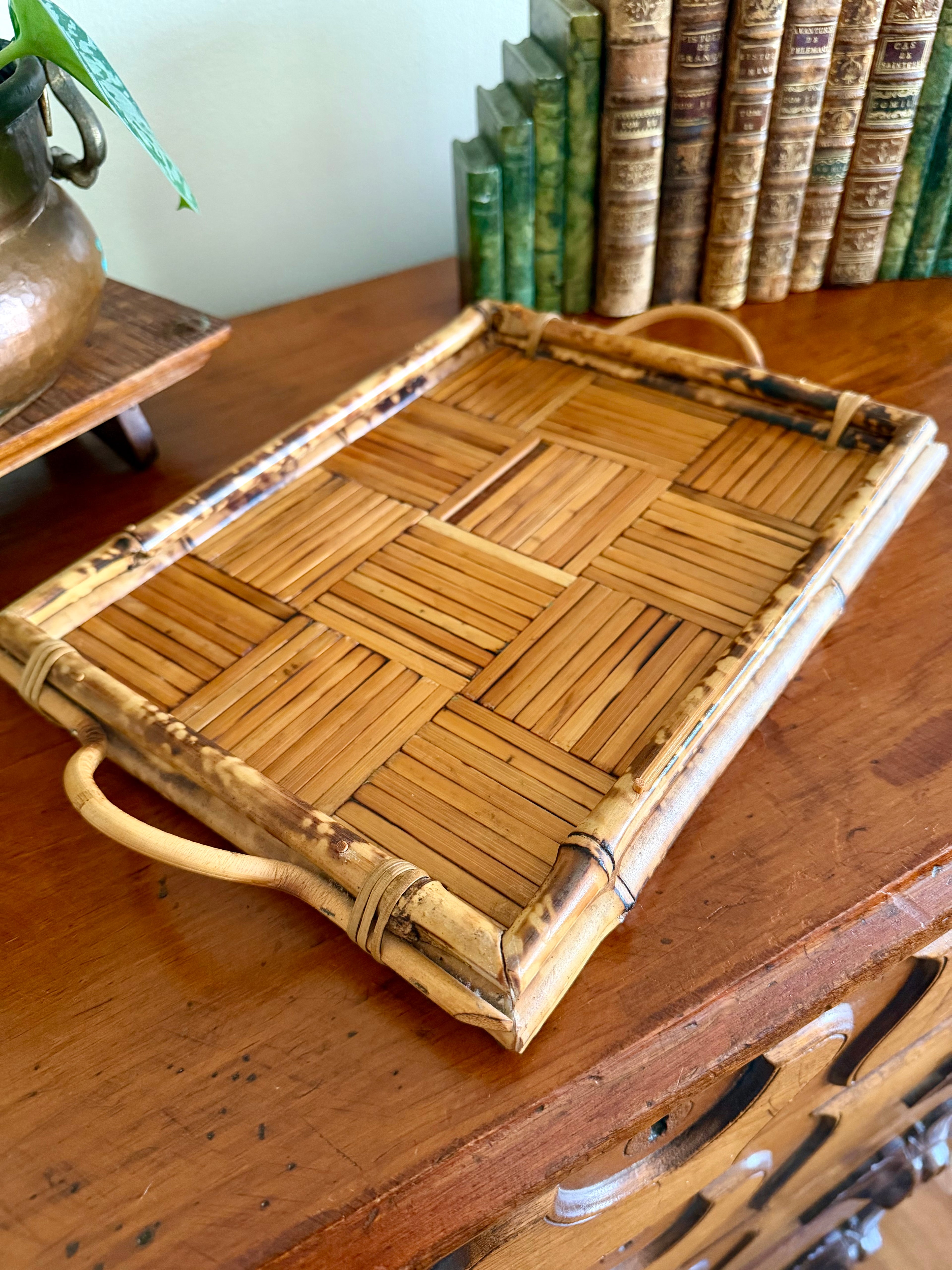 Vintage Tortoise Shell Bamboo Tray