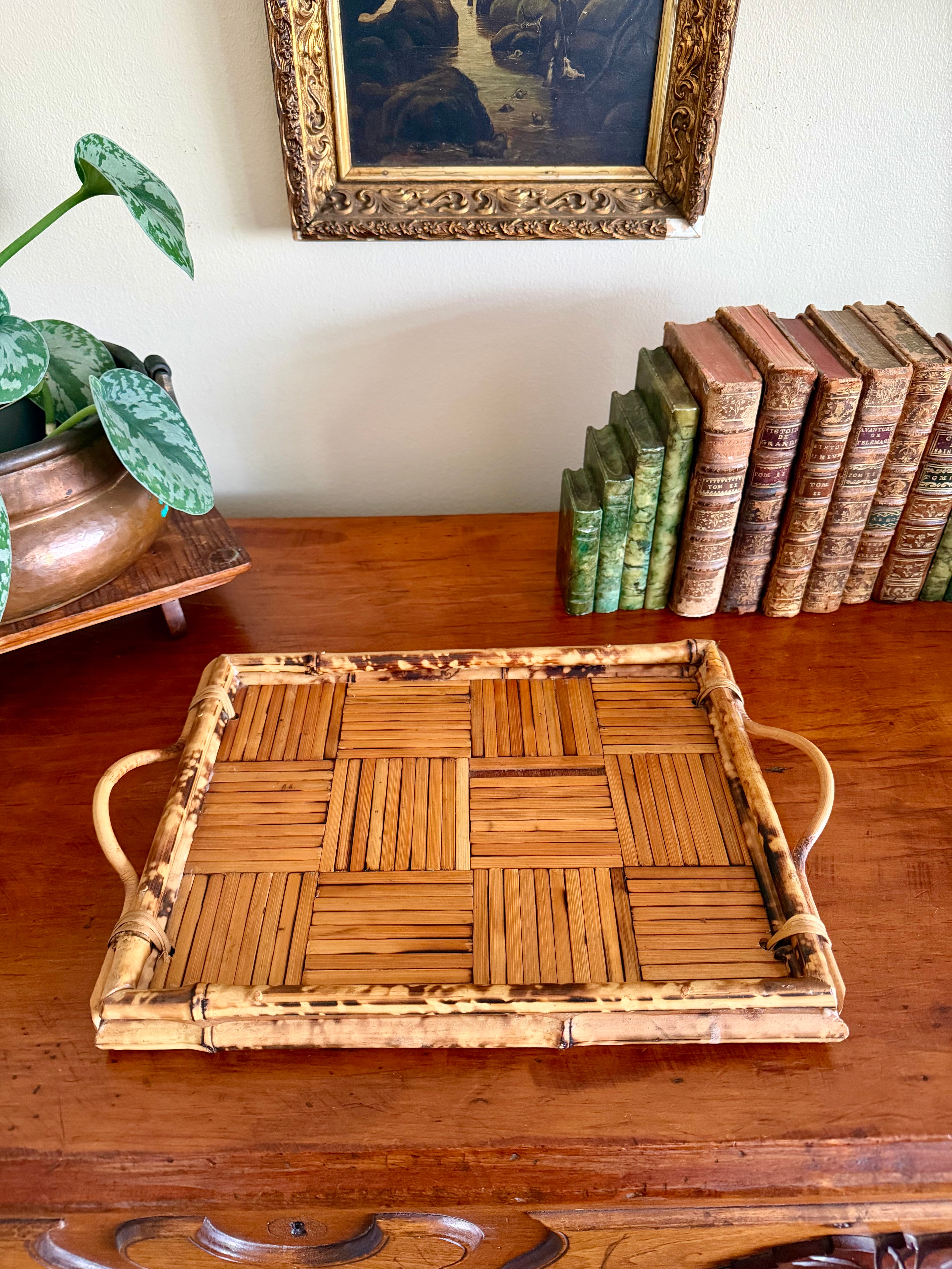Vintage Tortoise Shell Bamboo Tray