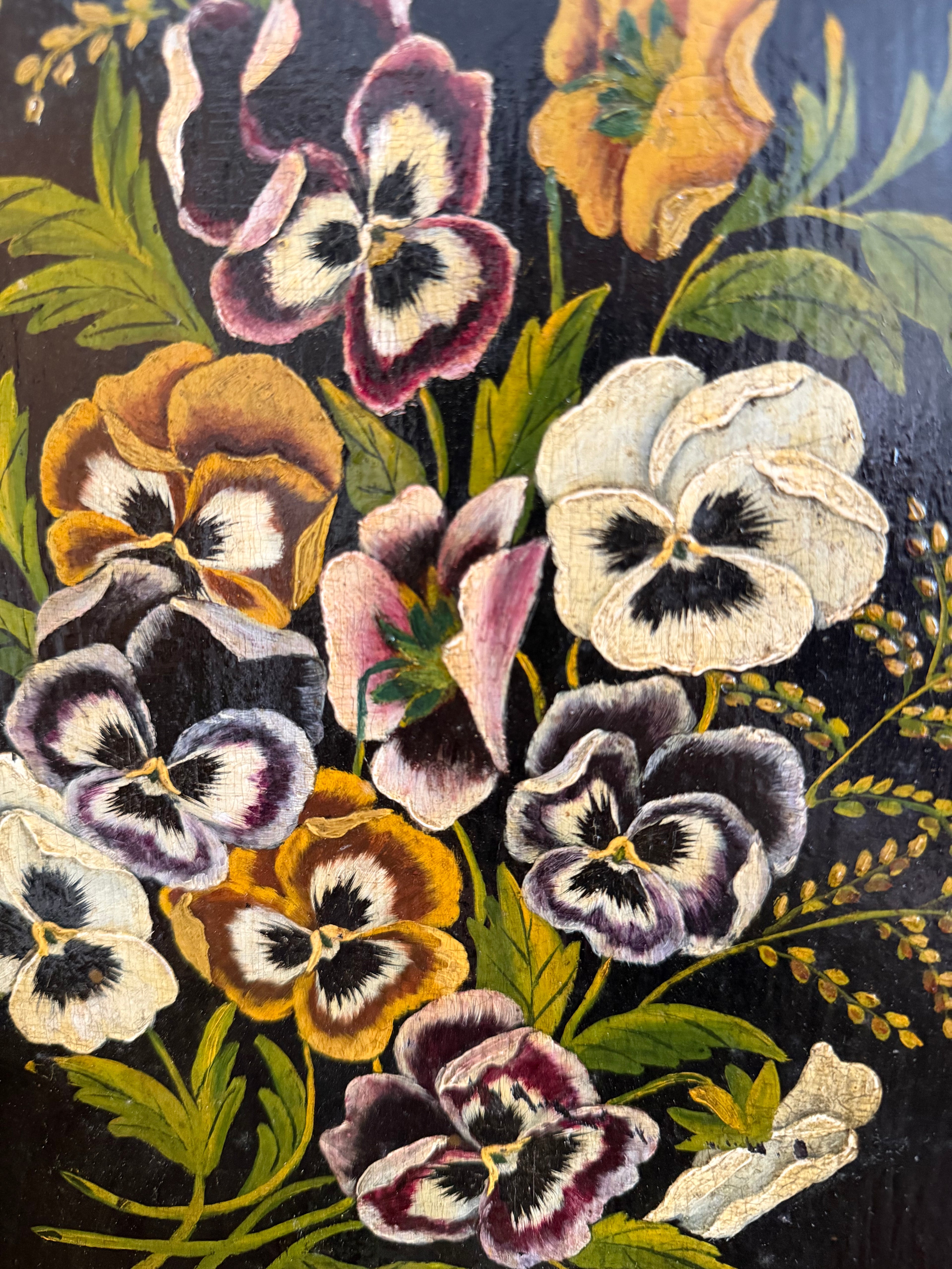 Antique Floral Painting on Wood