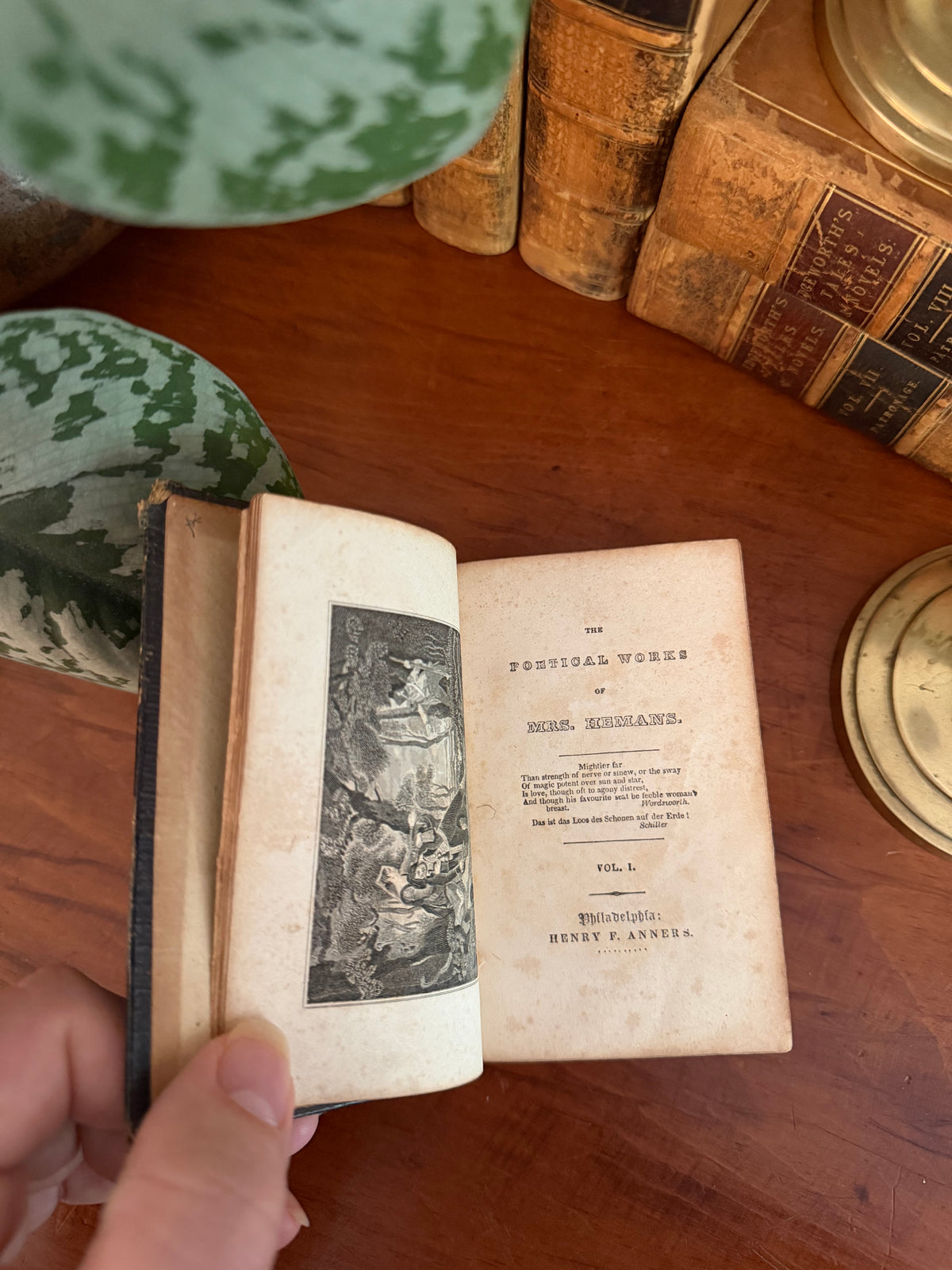Pocket Size Antique Book: The Poetical Works of Mrs. Hemans (1845)