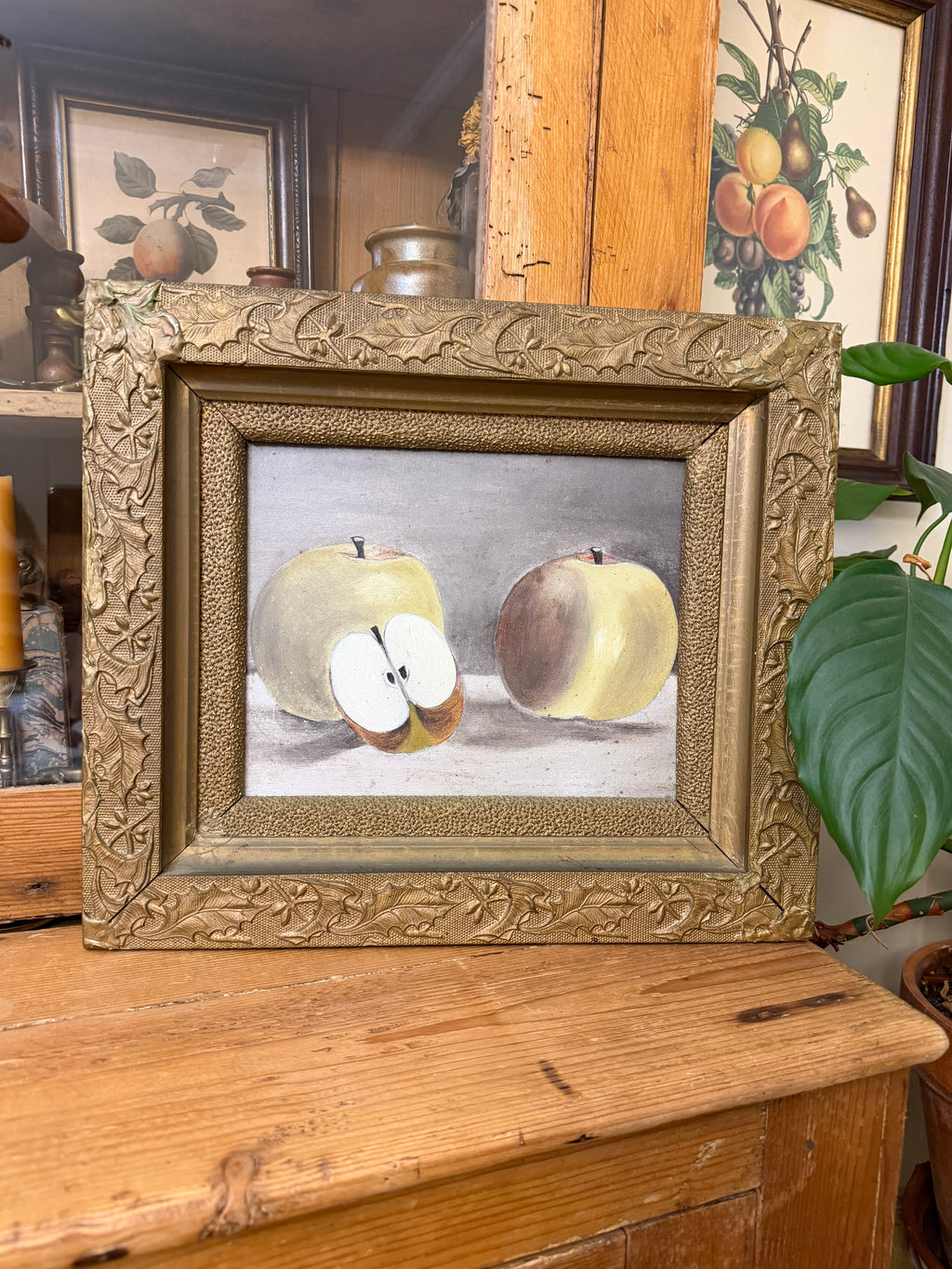 Antique Apple Still Life Oil on Board
