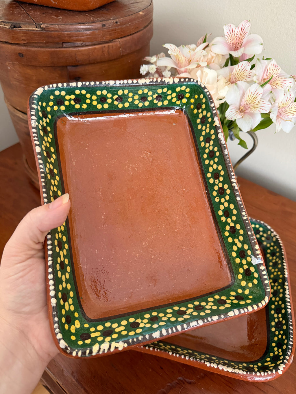 Set of 3 Hand Painted Nesting Terracotta Trays