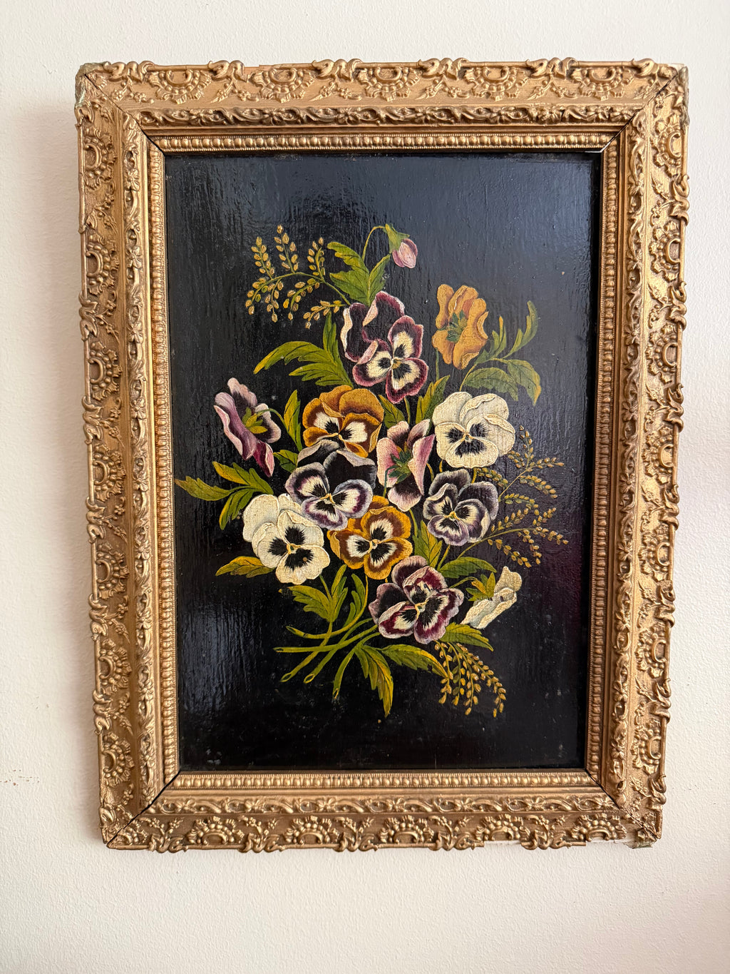 Antique Floral Painting on Wood