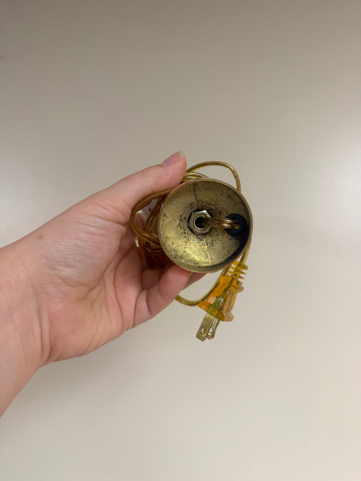 Brass Candle Lamp with Seagrass Shade