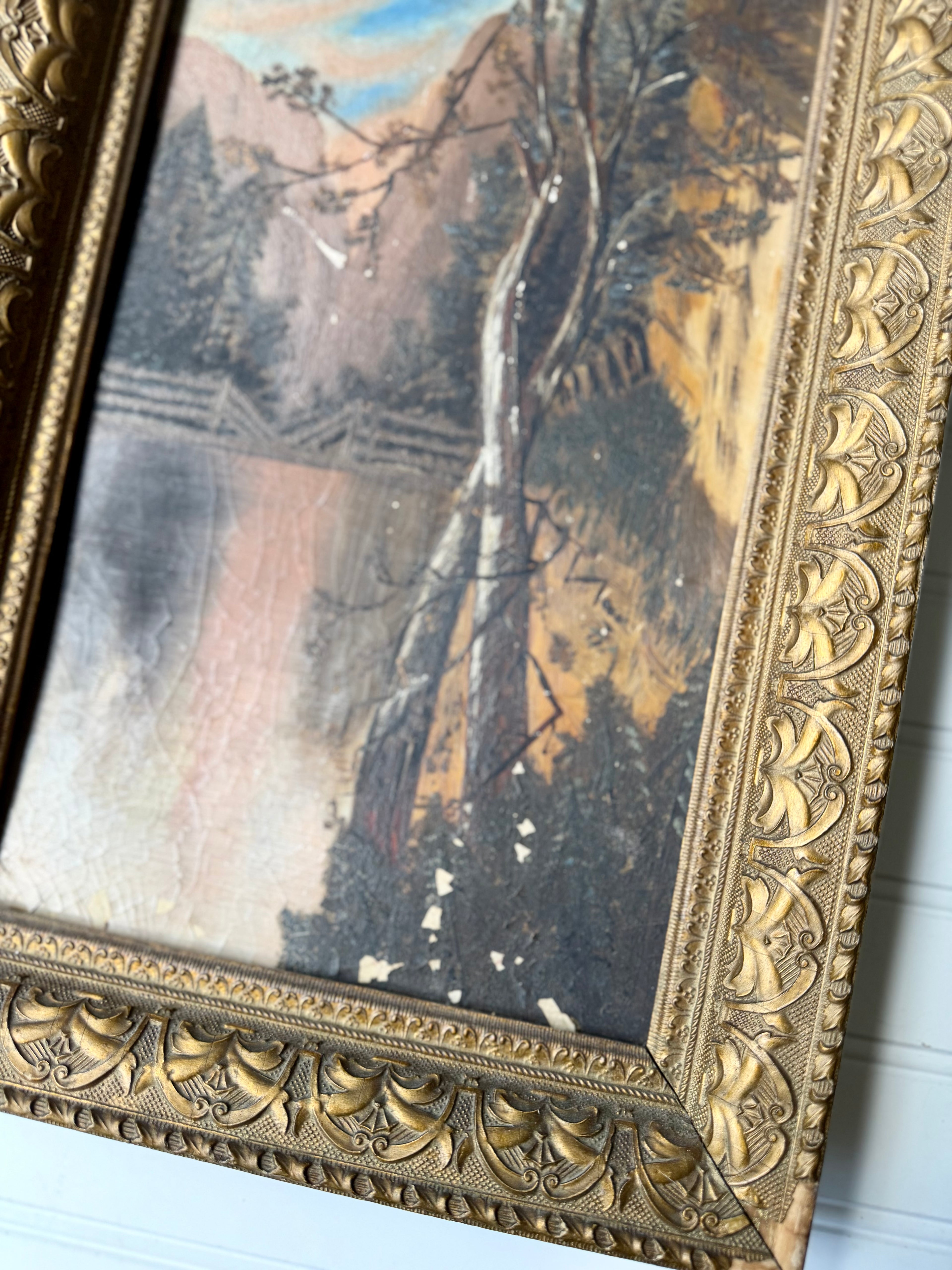 Antique Landscape Oil on Board