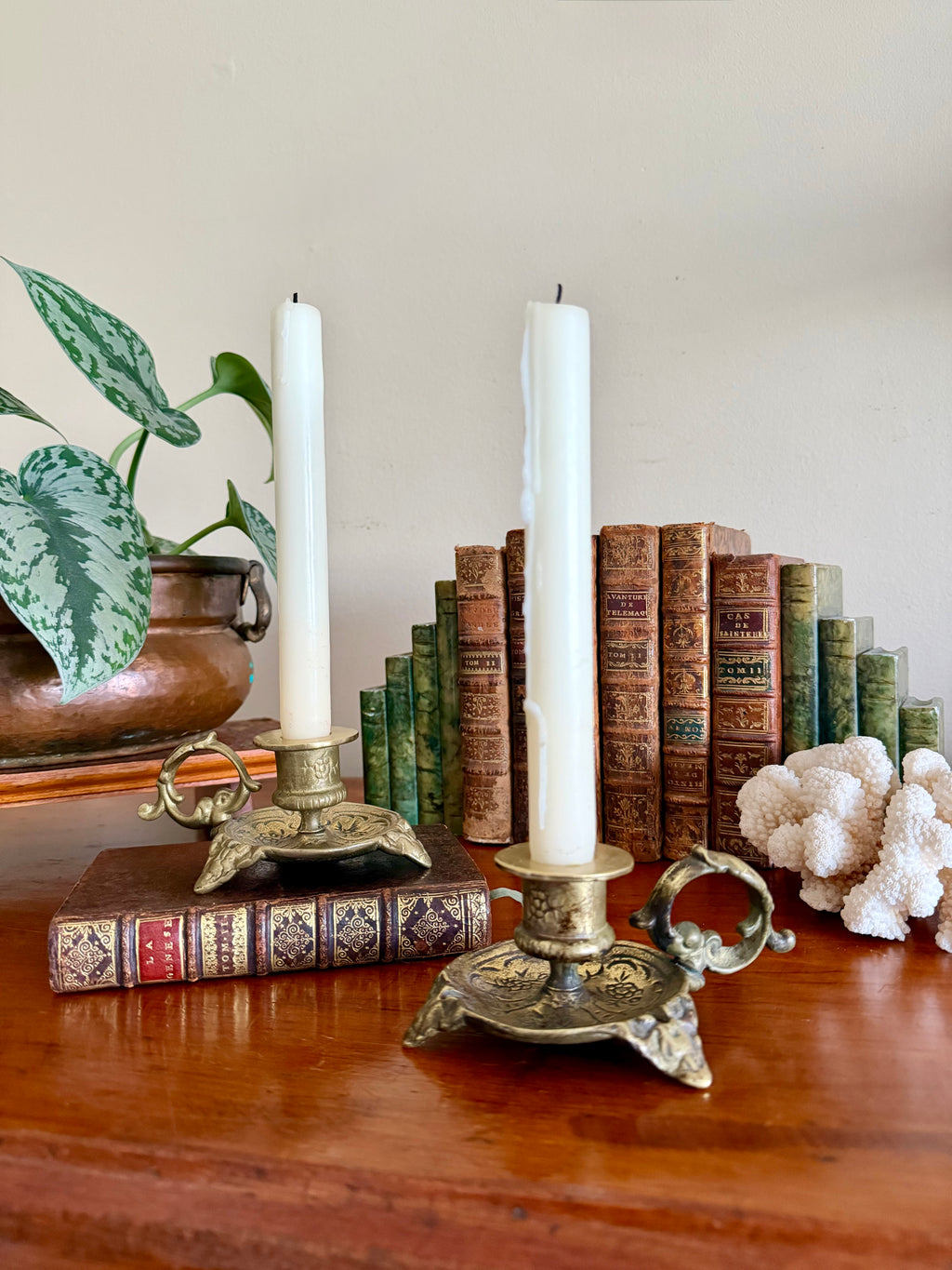 Pair of Vintage Brass Chambersticks