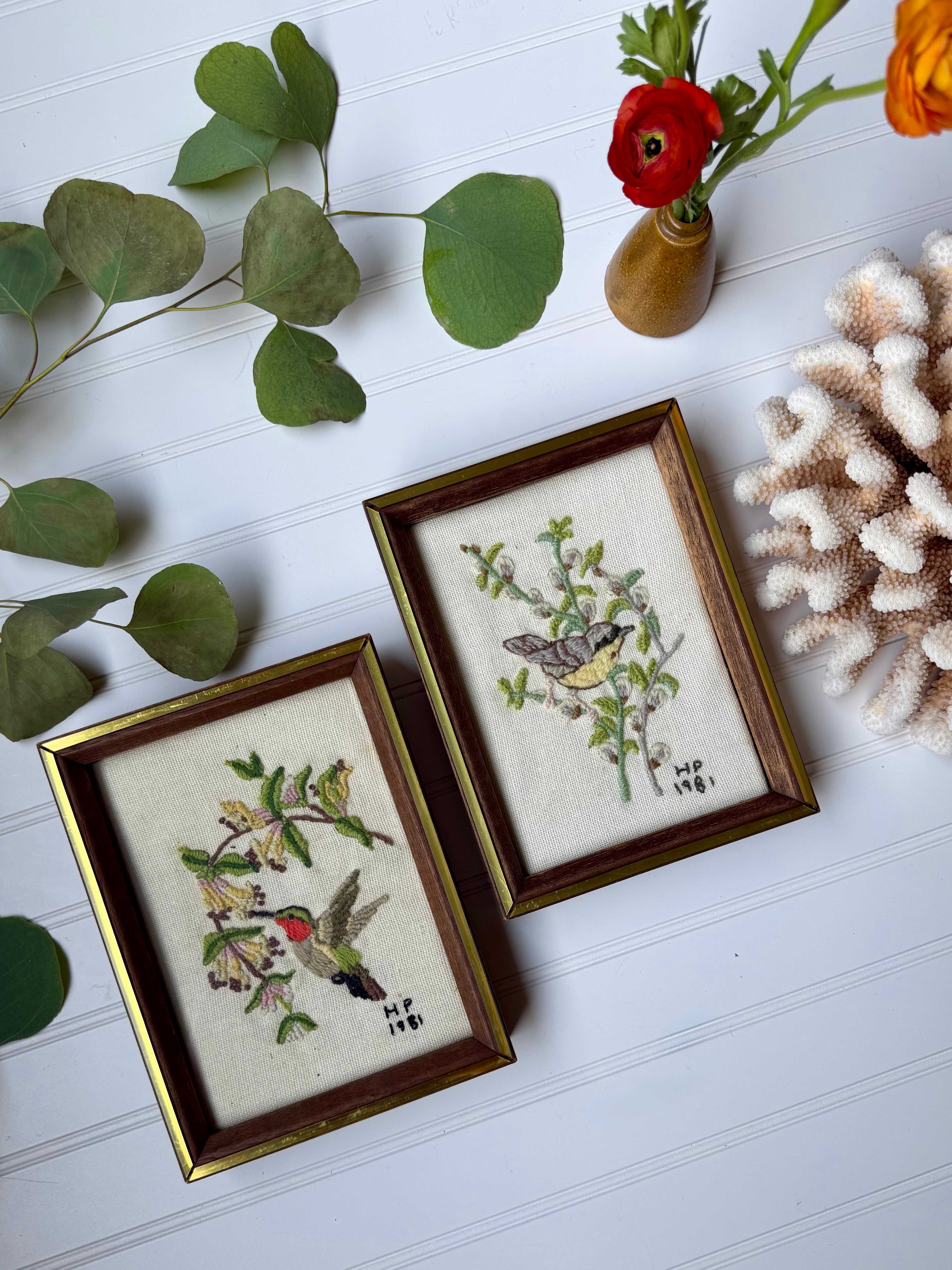 Set of 2 Handmade bird Needle Points (1981)