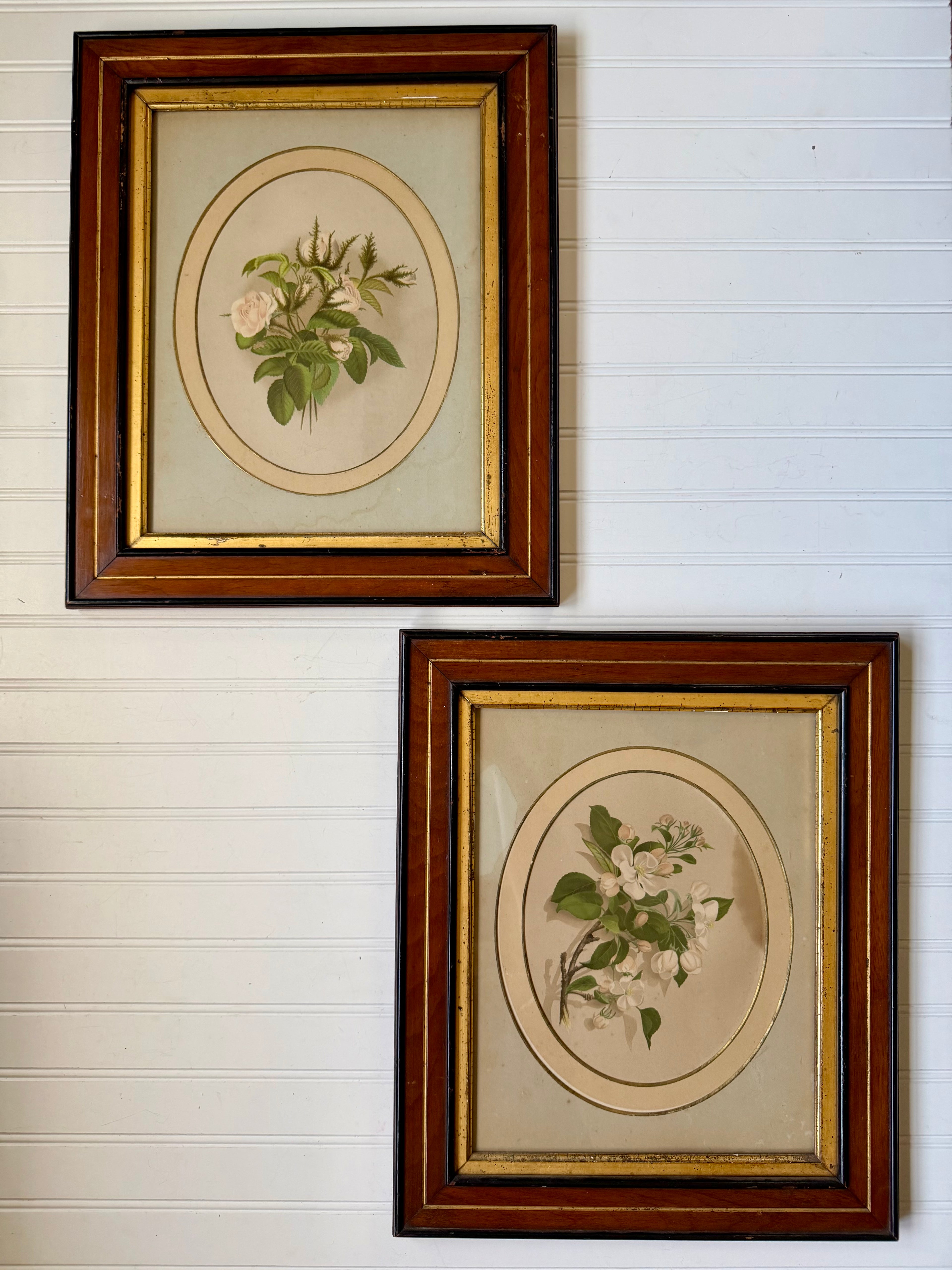 Floral Art in Antique Wood Frames