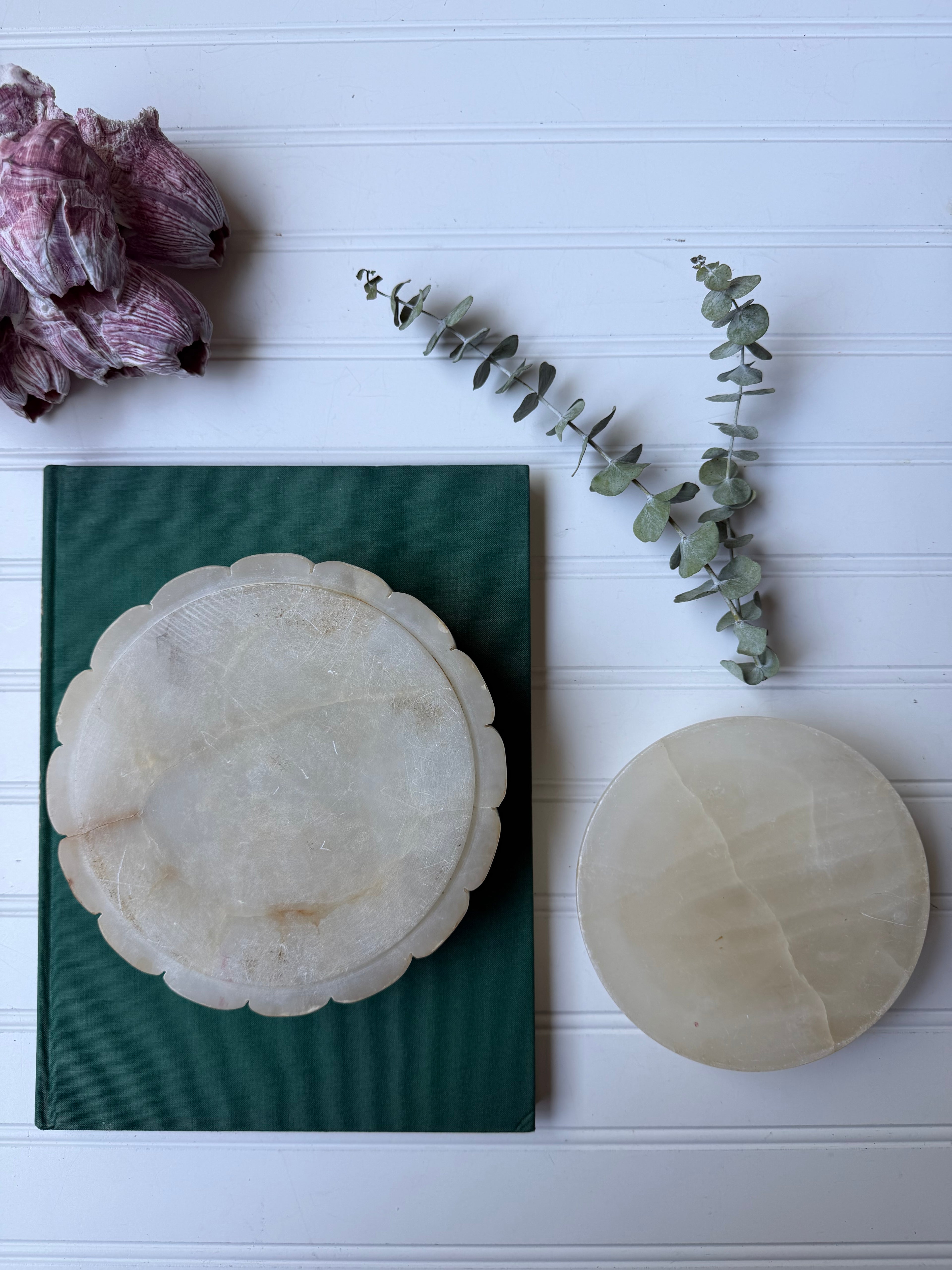 Large Scalloped Alabaster Lidded Dish