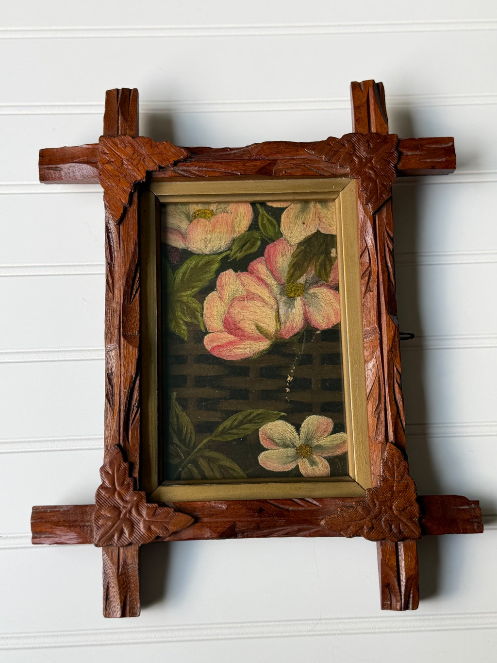 Antique Downsized Oil in Adirondack Frame