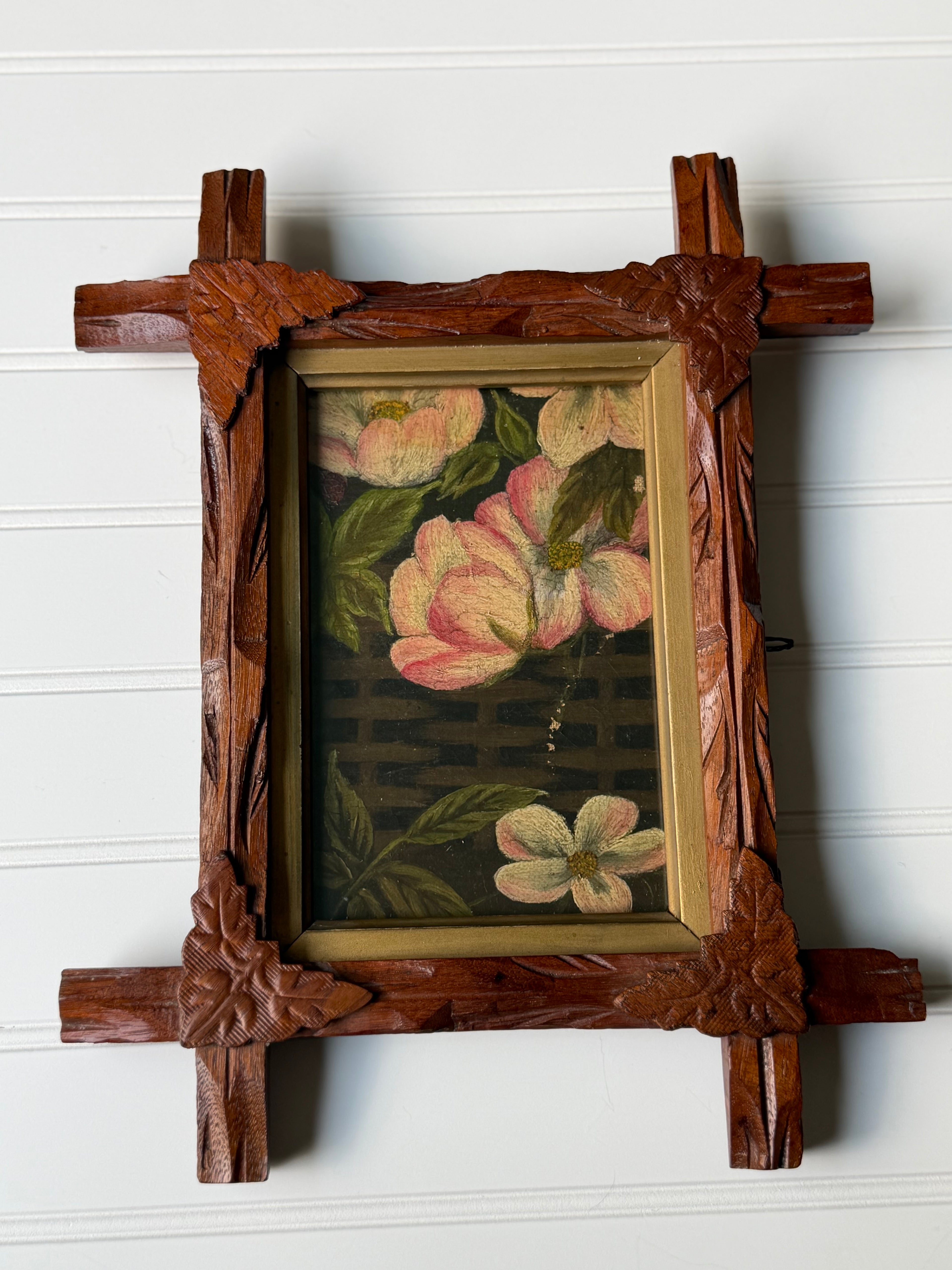 Antique Downsized Oil in Adirondack Frame