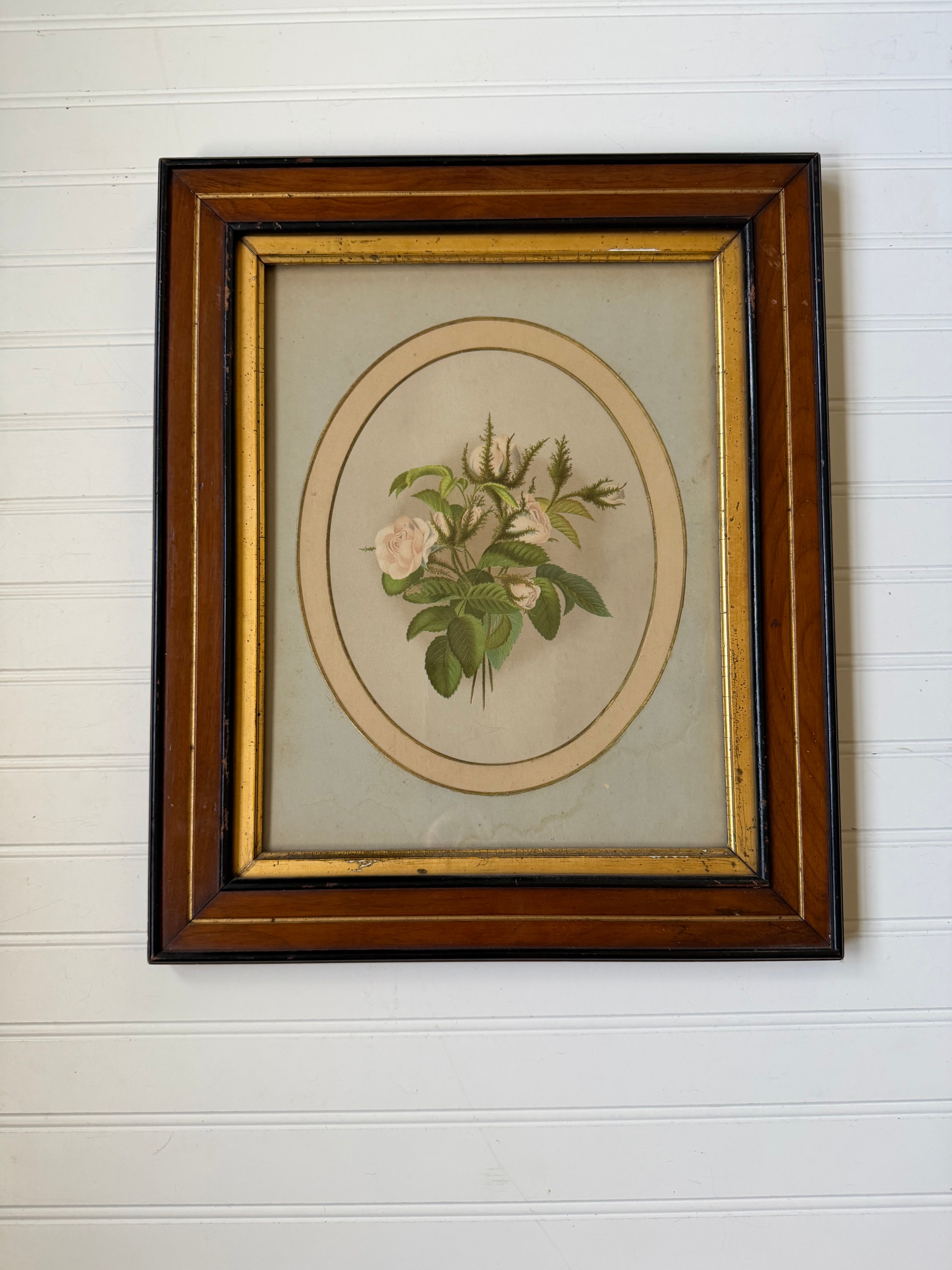 Floral Art in Antique Wood Frames