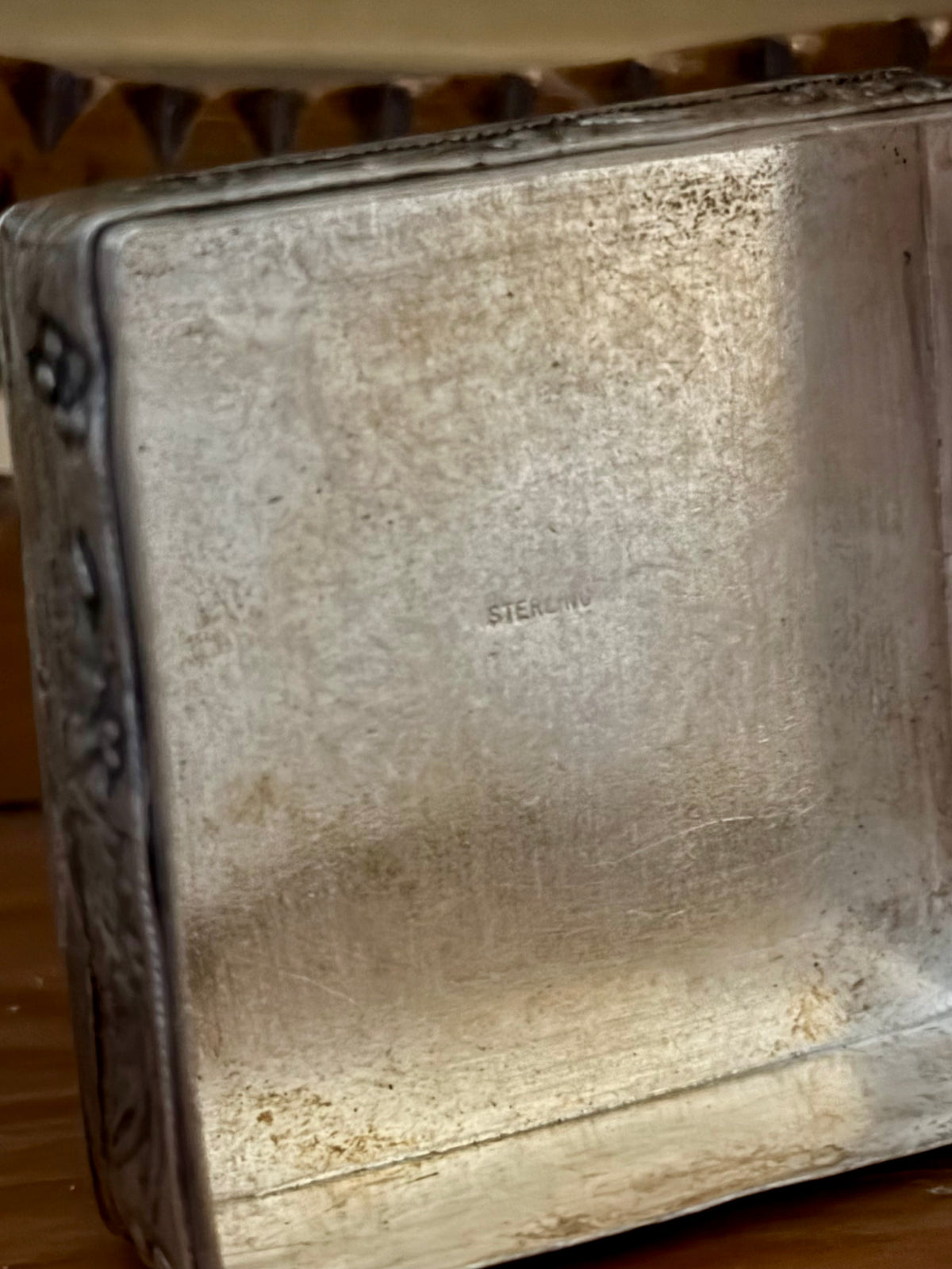 Antique Sterling Silver Floral Dresser Box with Lid Mirror