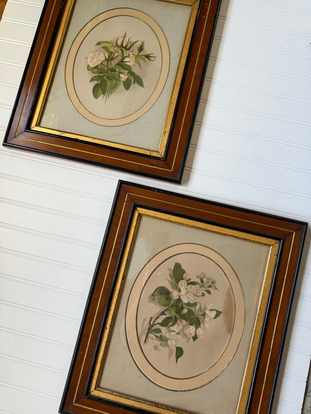 Floral Art in Antique Wood Frames
