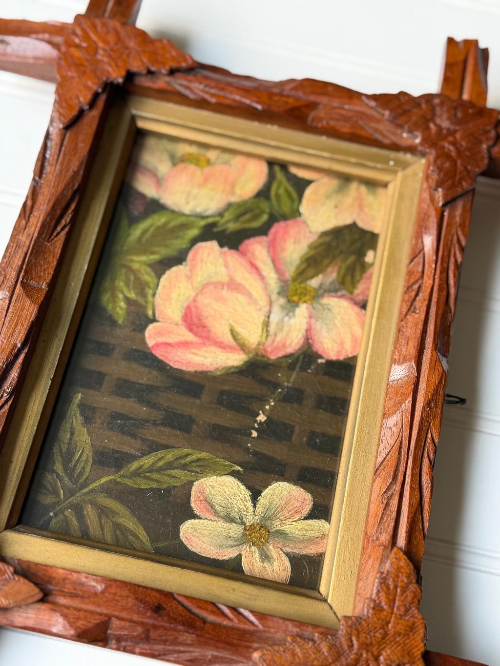 Antique Downsized Oil in Adirondack Frame