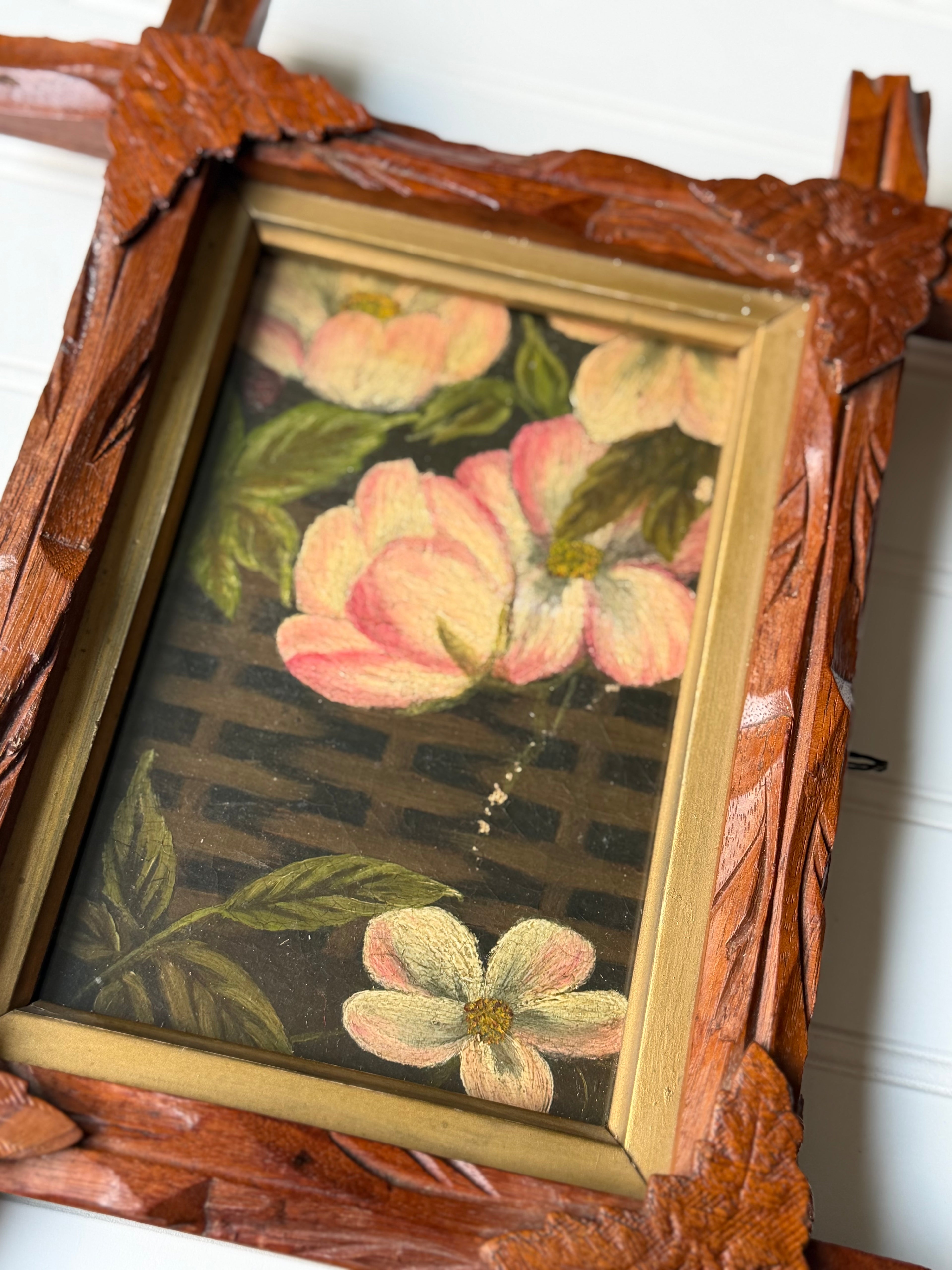 Antique Downsized Oil in Adirondack Frame