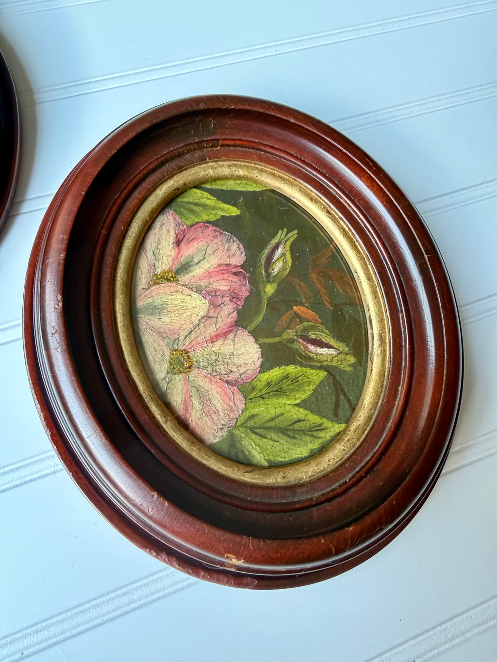 Set of 2 Oval Oil Downsized Floral Paintings