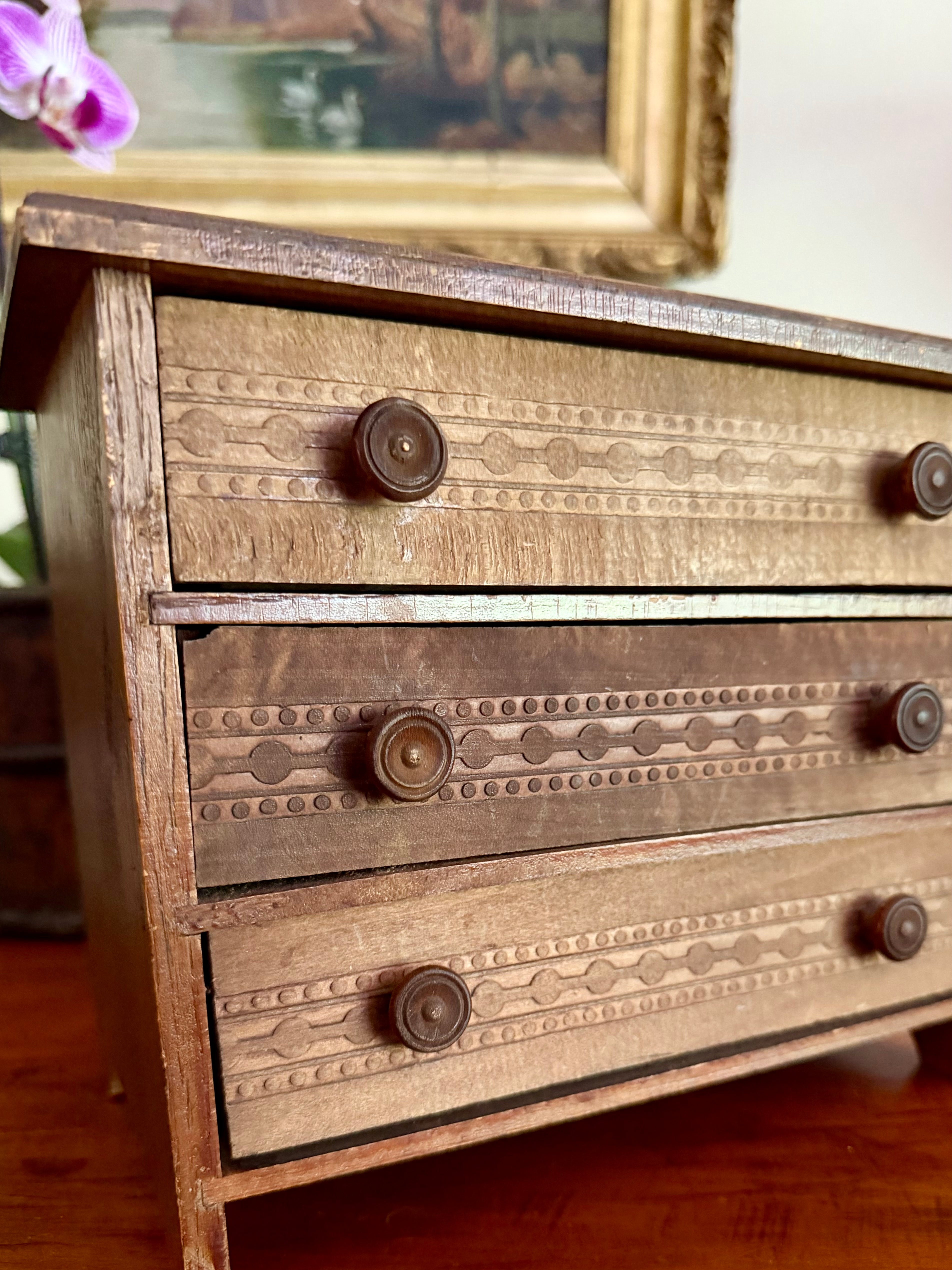Vintage Wooden Miniature Chest of Drawers
