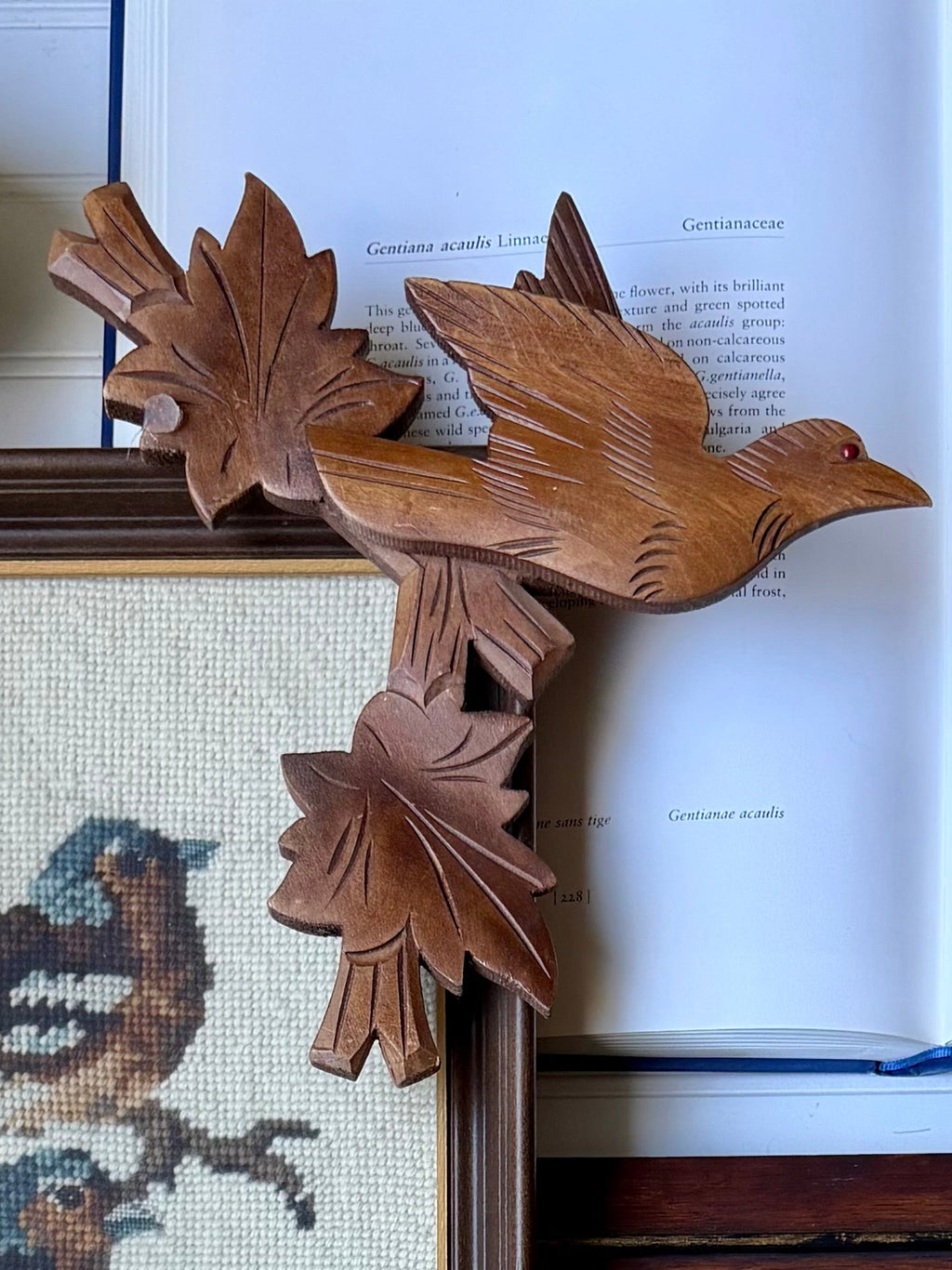 Hand-Carved Black Forest Cuckoo Clock Bird & Leaf Pediment Topper
