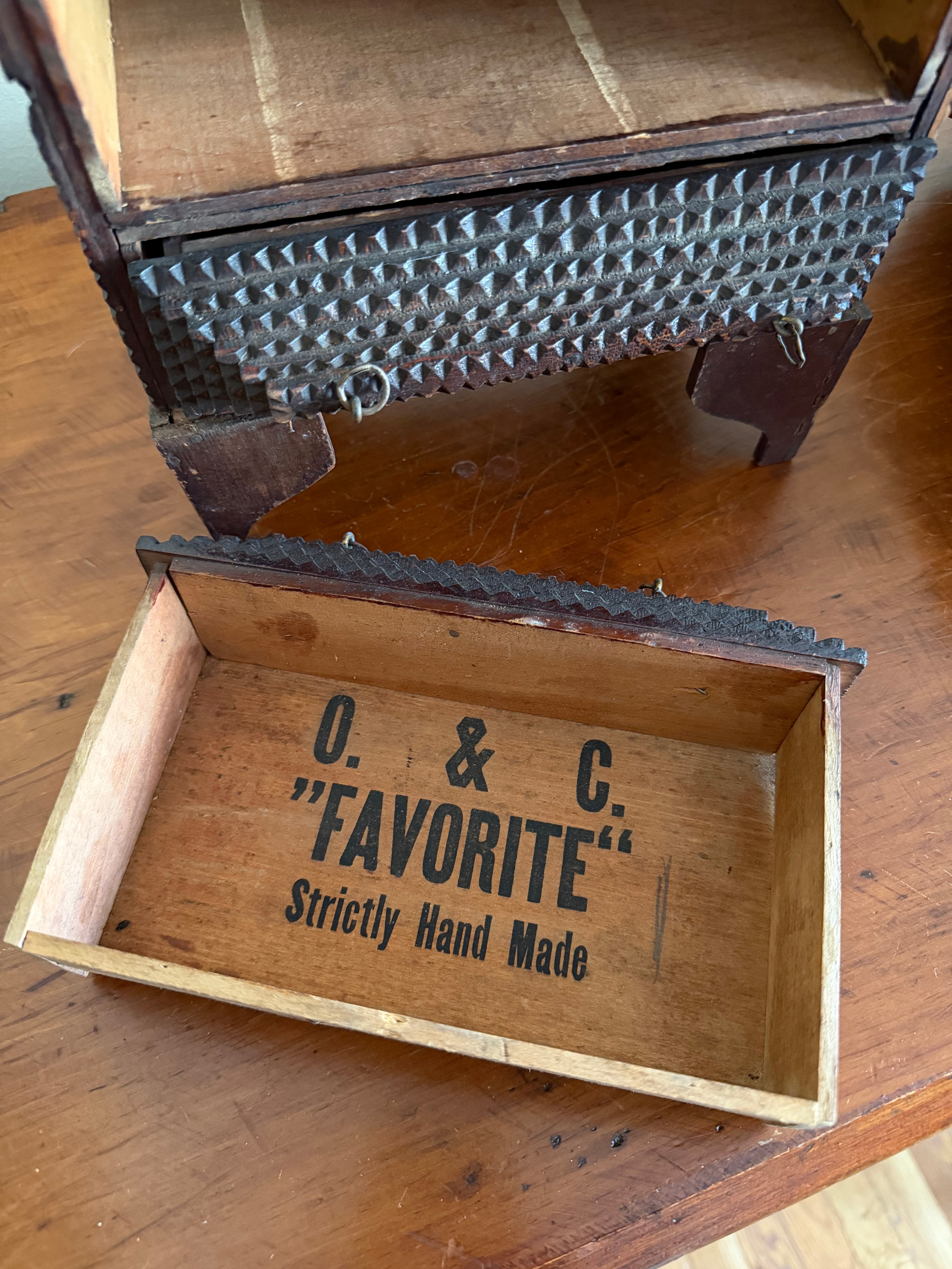 Antique Table Top Tramp Art Box