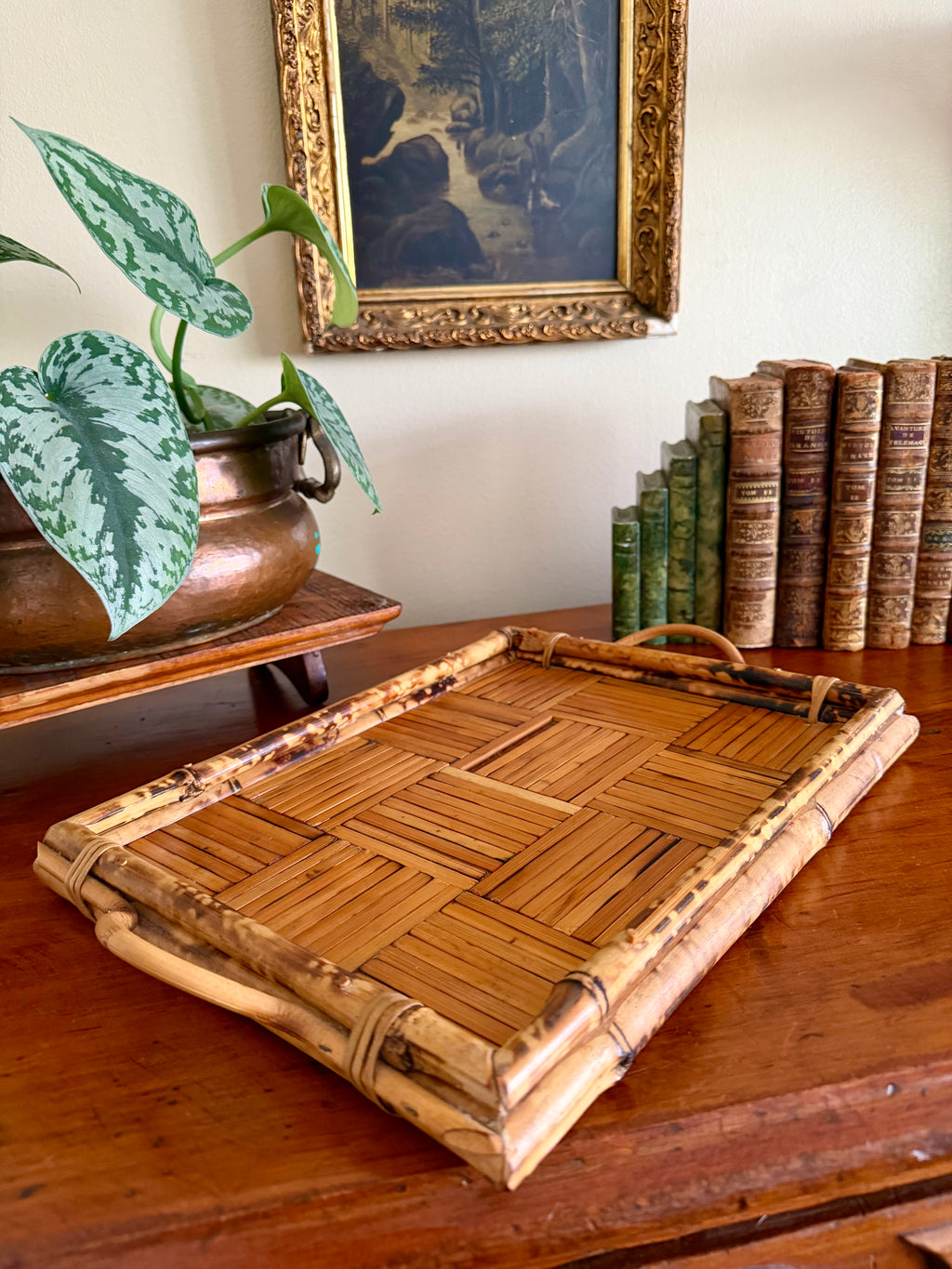 Vintage Tortoise Shell Bamboo Tray