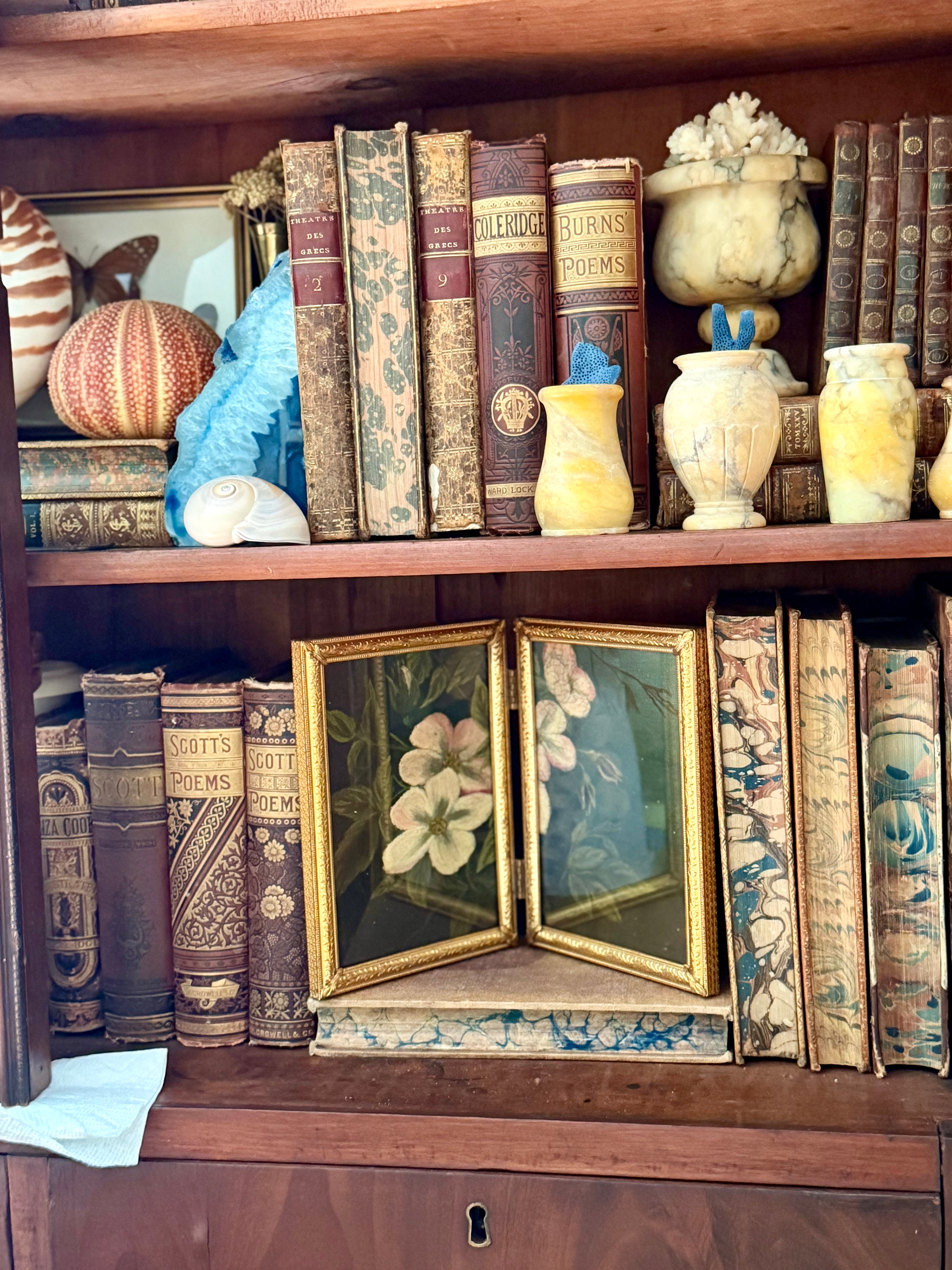 Antique Floral “Diptych Style” Oil in Brass Folding Frame