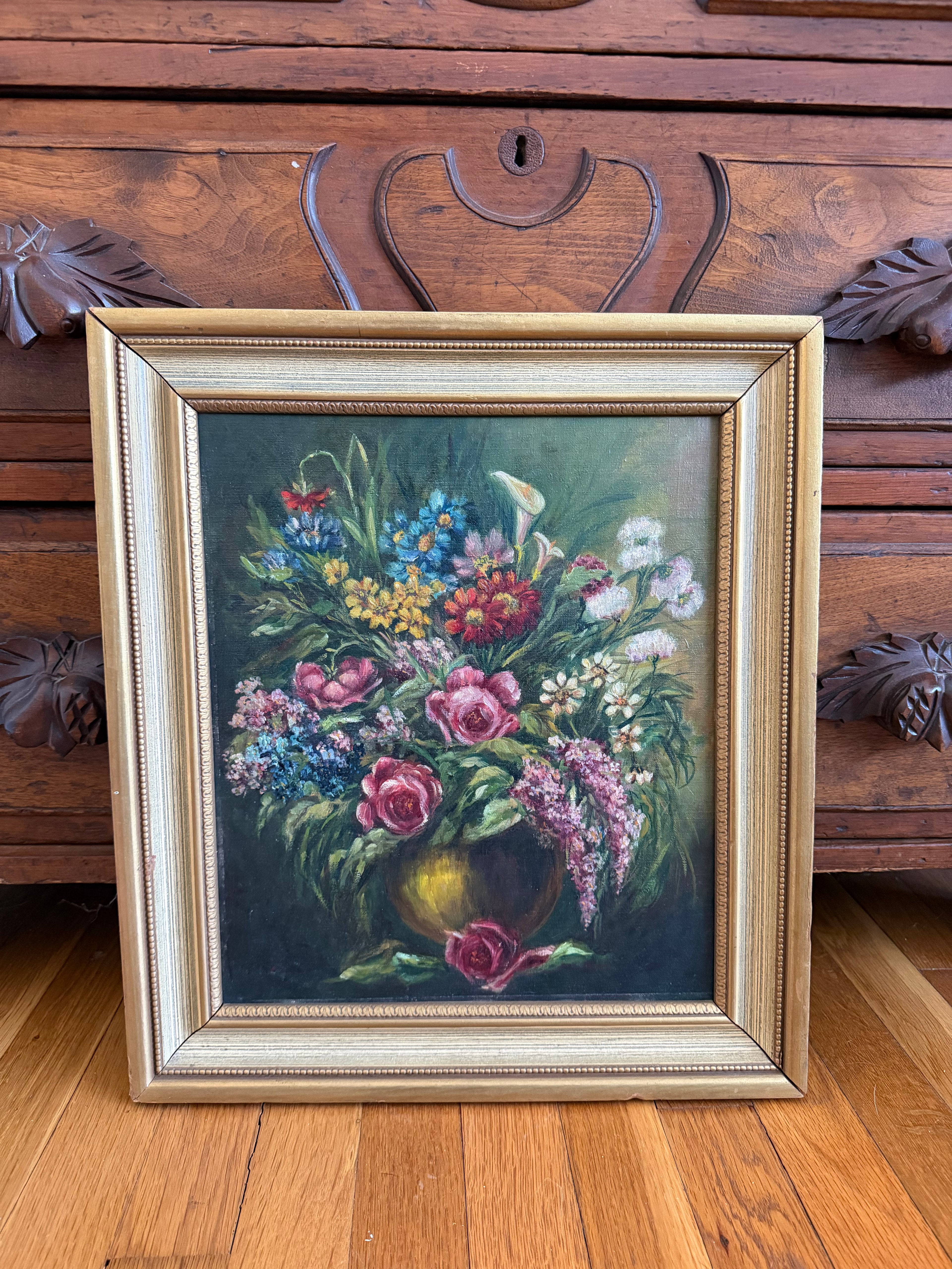 Floral Vase Painting on Board