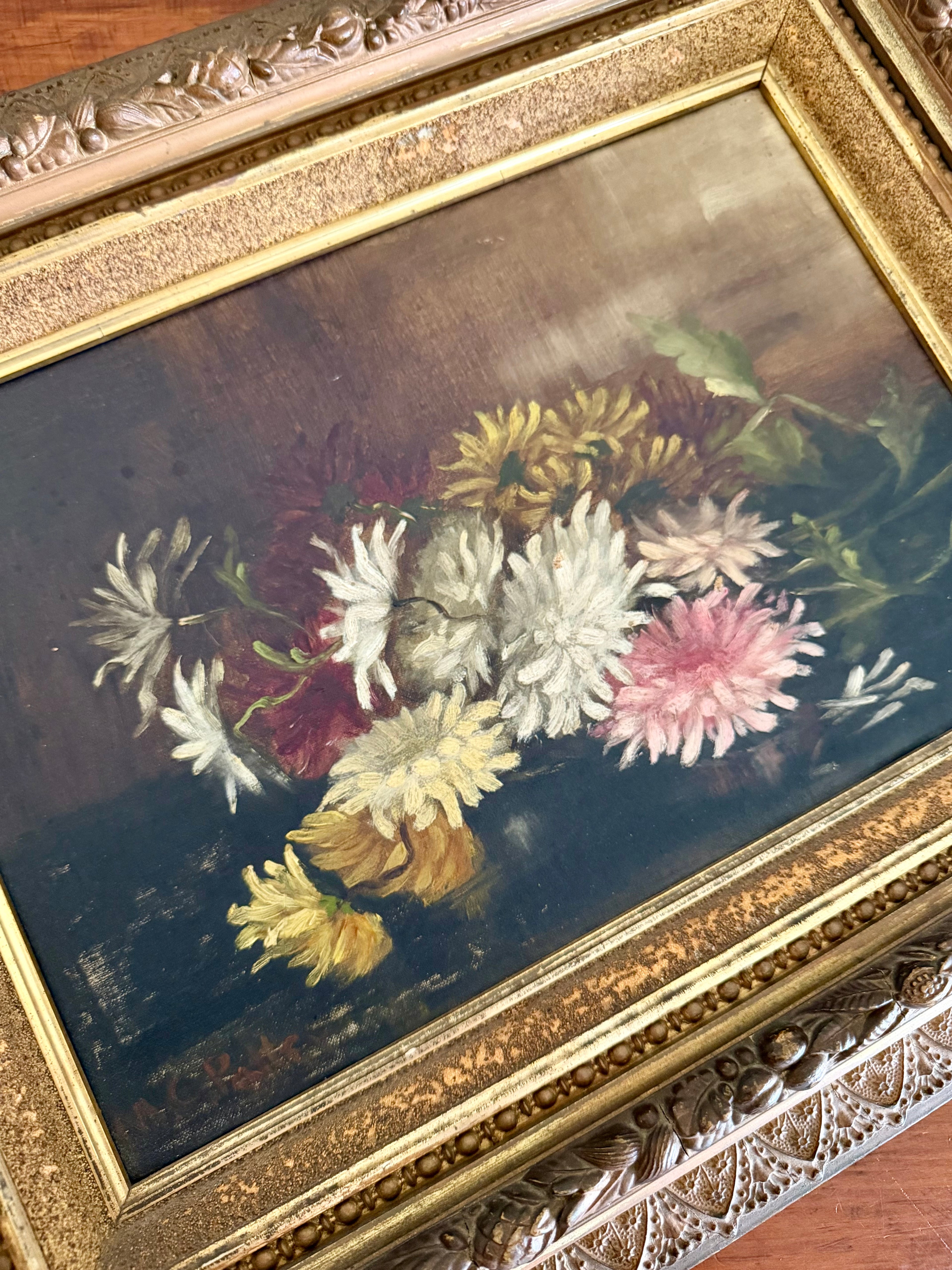 Antique Floral Oil Painting