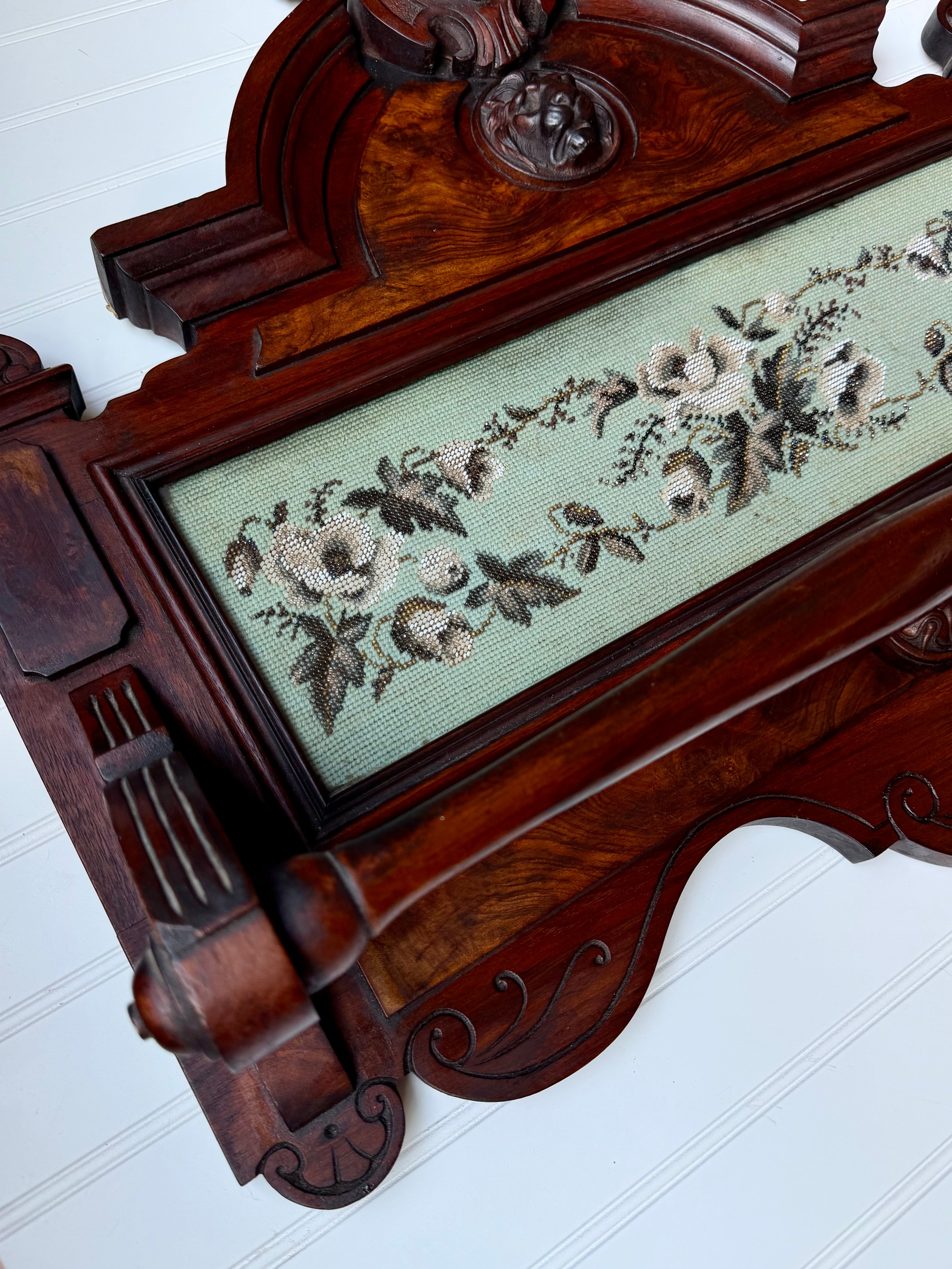 Victorian Towel Rack with Bead Work and Lion Head