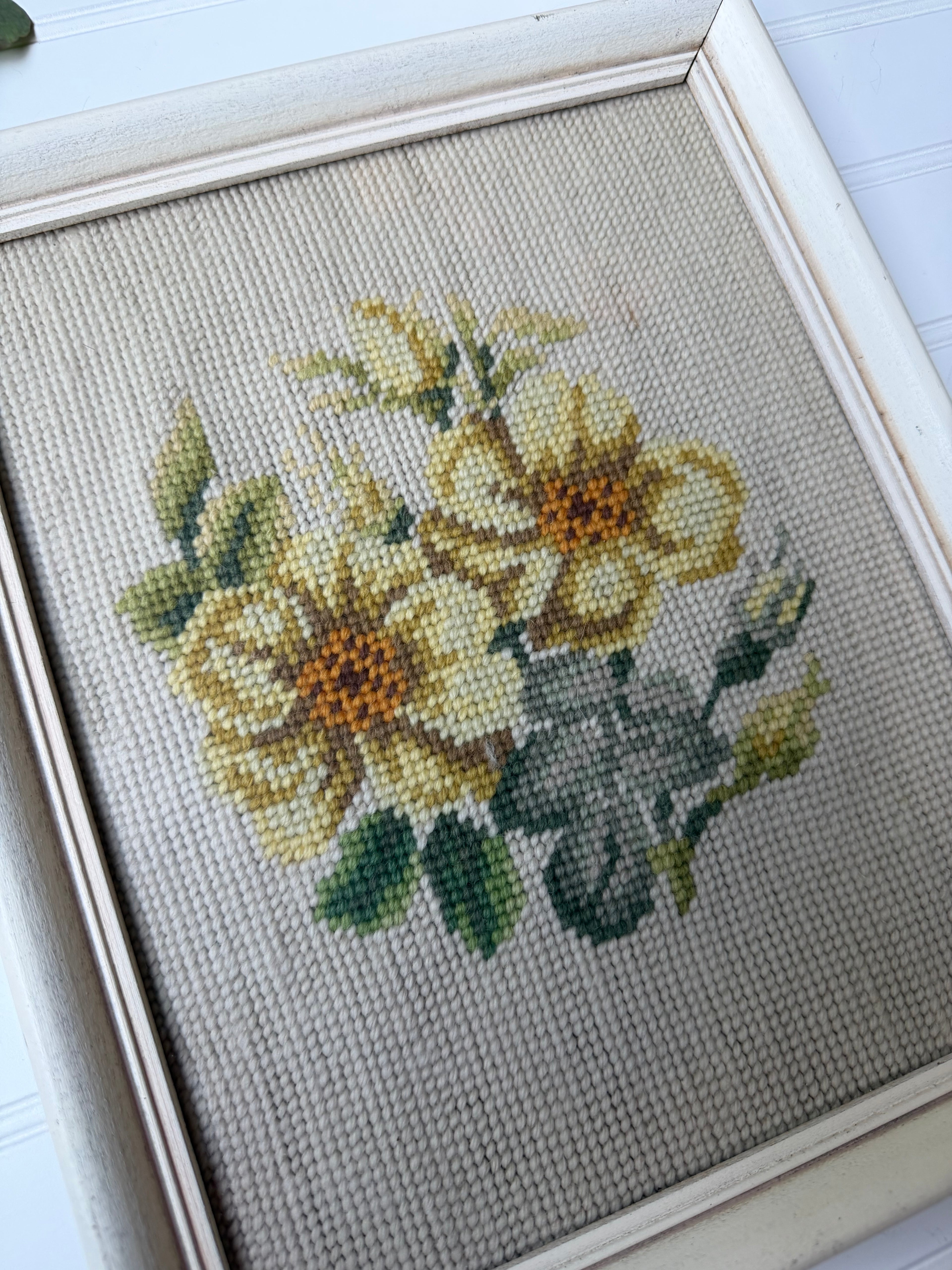Vintage Yellow Floral Needle Point