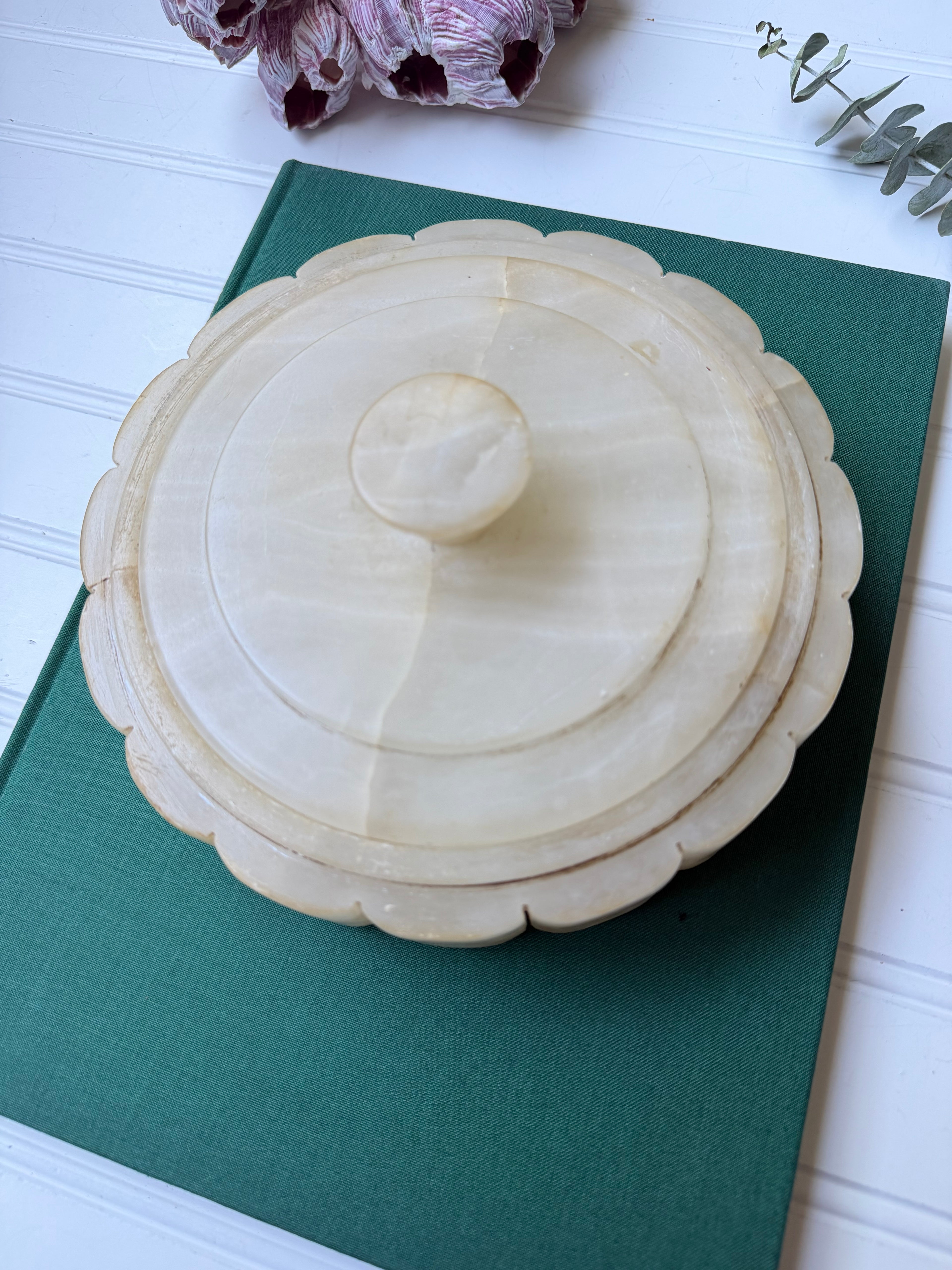 Large Scalloped Alabaster Lidded Dish
