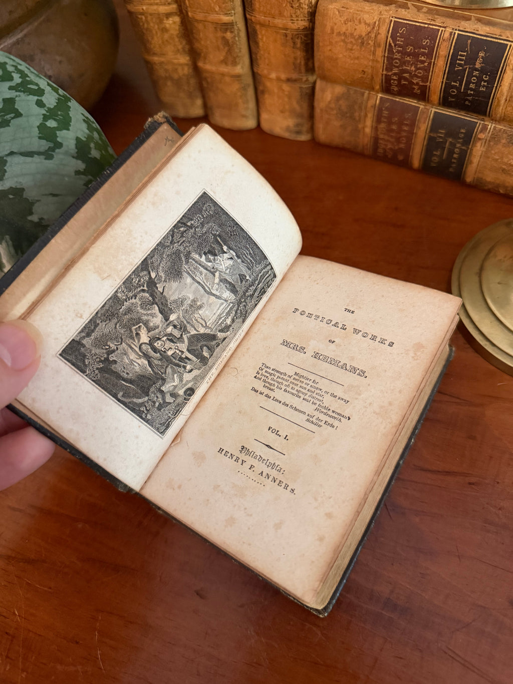 Pocket Size Antique Book: The Poetical Works of Mrs. Hemans (1845)