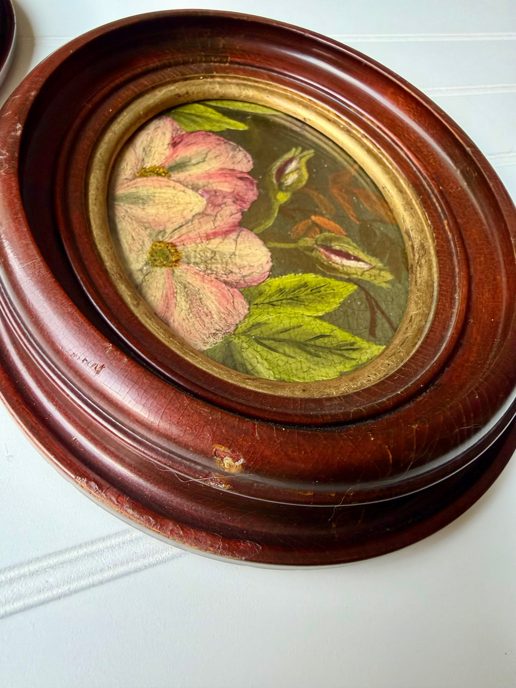 Set of 2 Oval Oil Downsized Floral Paintings