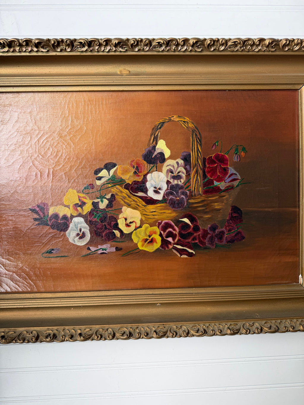Antique Pansy Oil Painting on Canvas