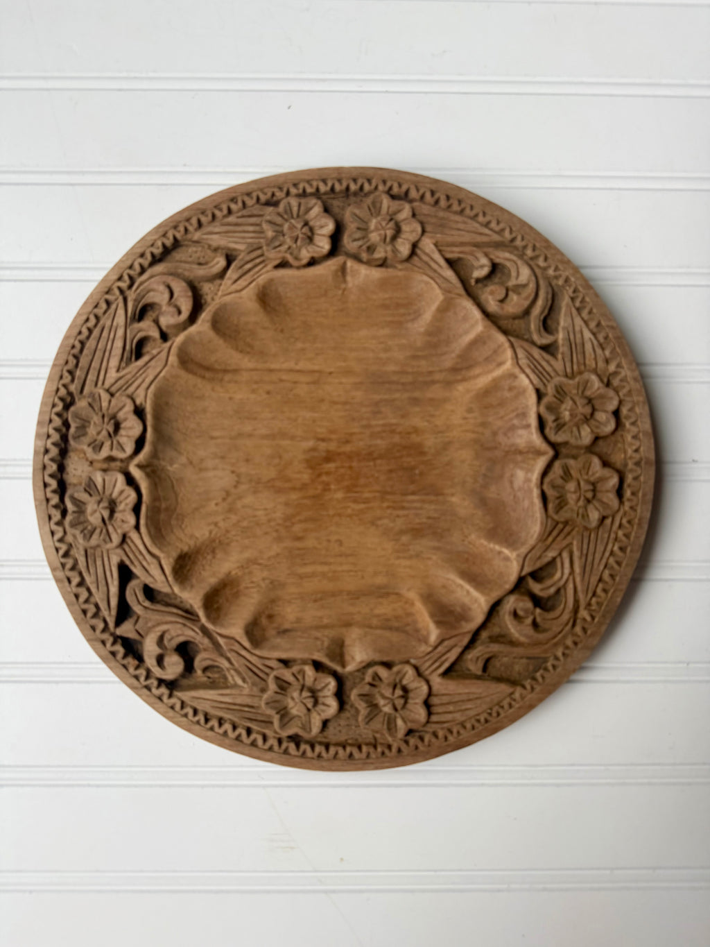 Hand-Carved Vintage Floral Platter Style Tray