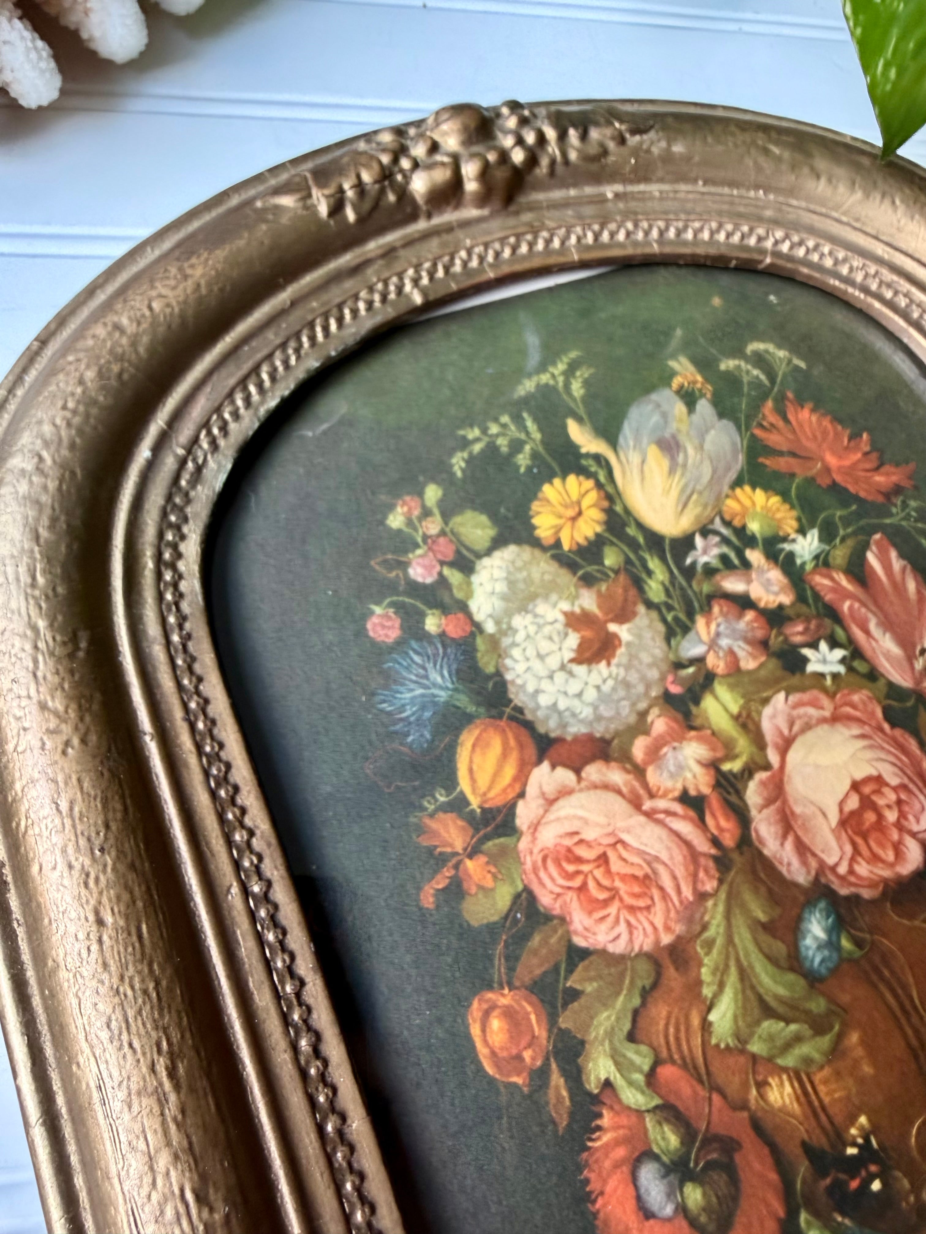 Moody Floral Print in Antique Frame