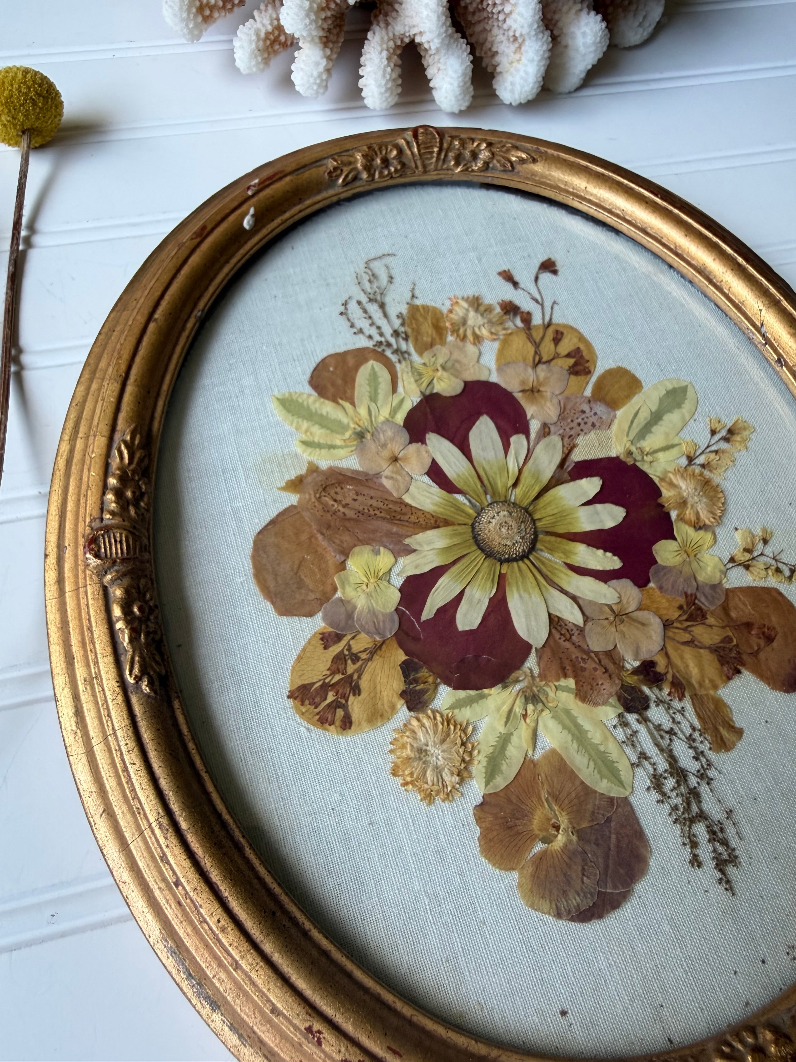 Antique Hand Made Dried Floral in Antique Frame