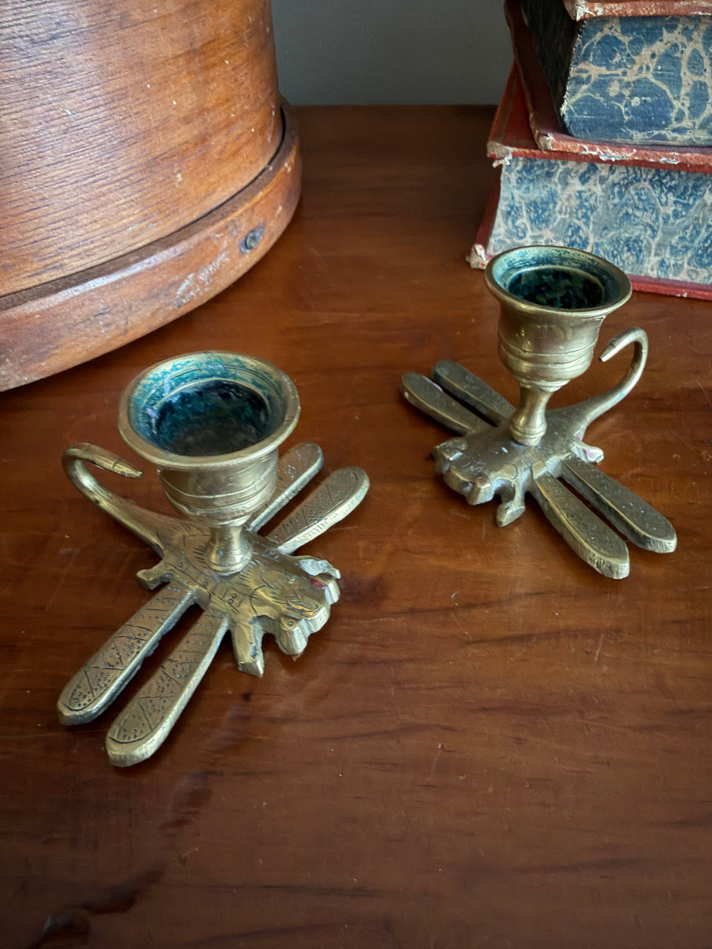 Brass Dragon Fly Candle Holders