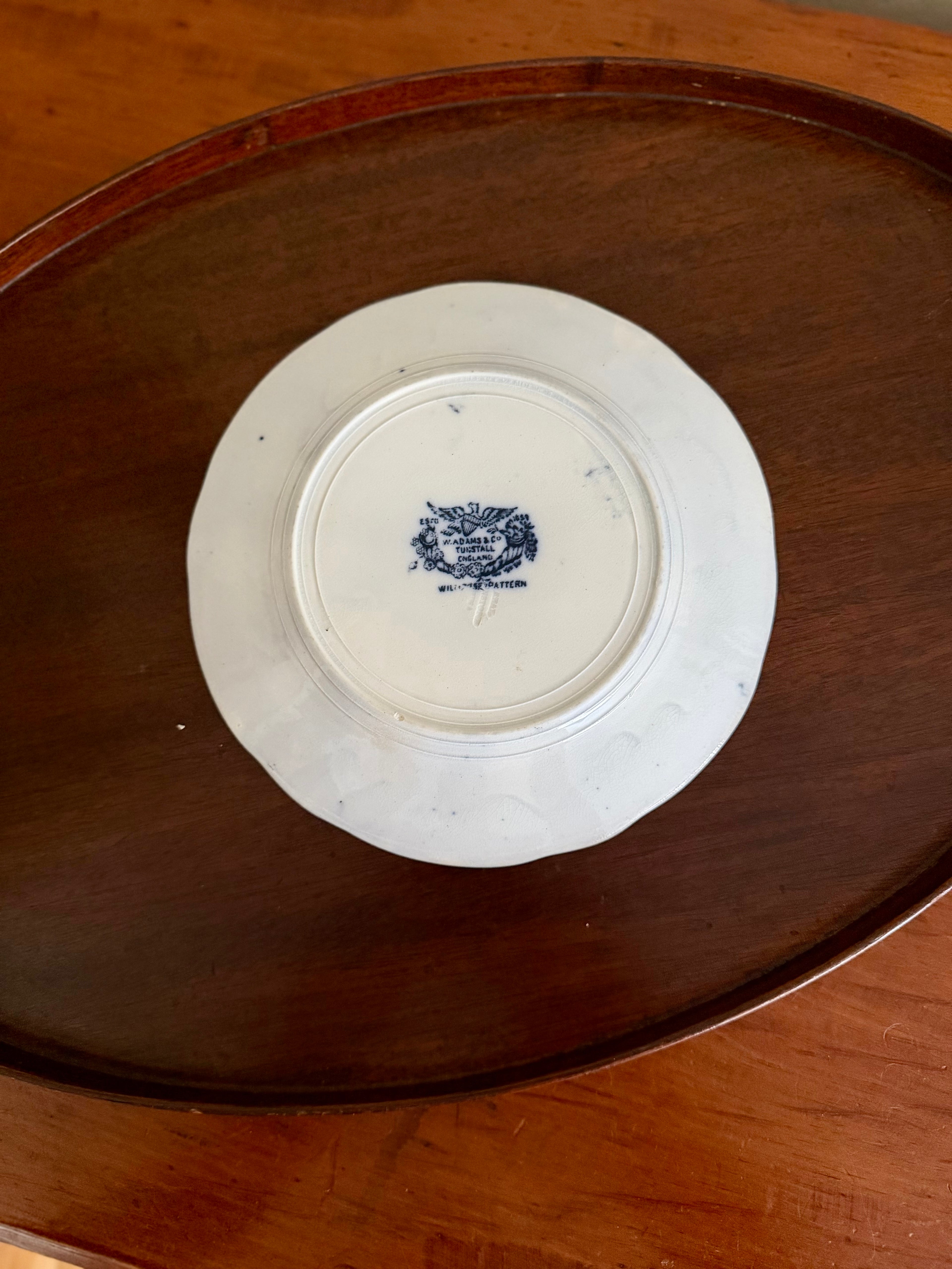 Antique Flow Blue and White Rose Plate