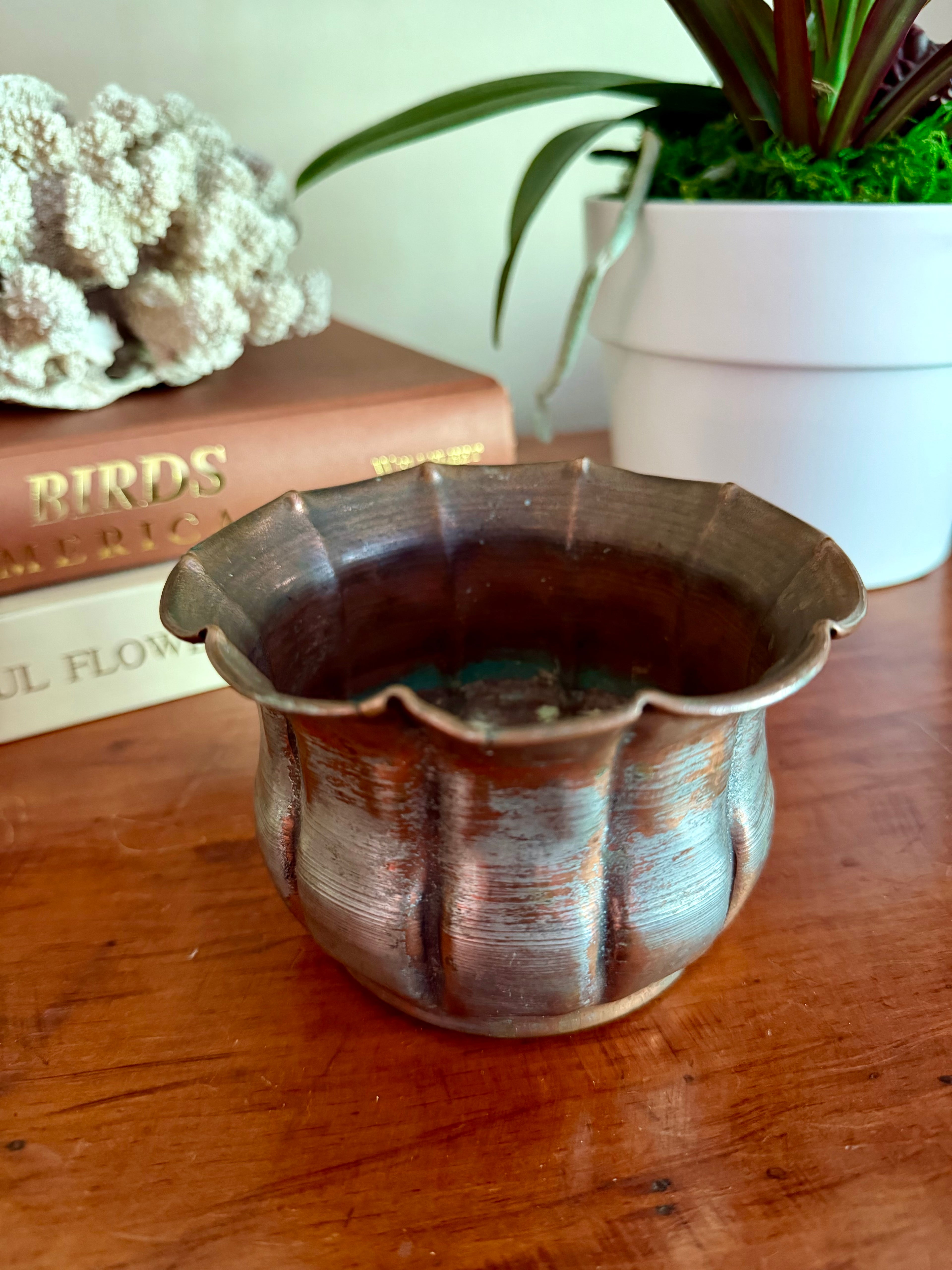 Small Scalloped Copper Planter