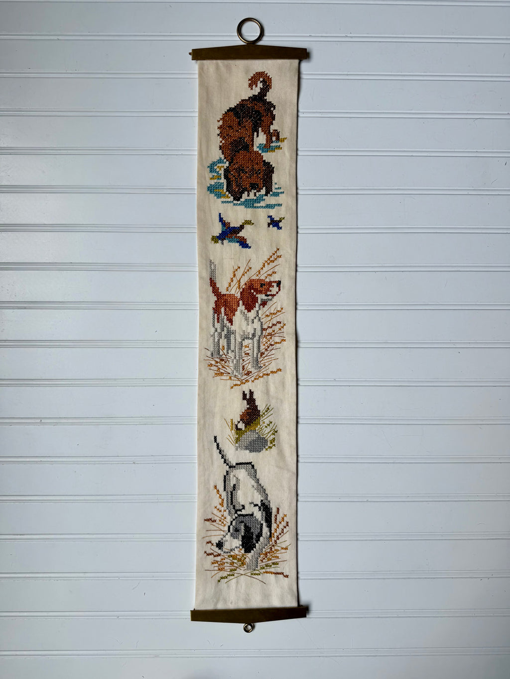 Vintage Dog Theme Needle Point Bell Pull