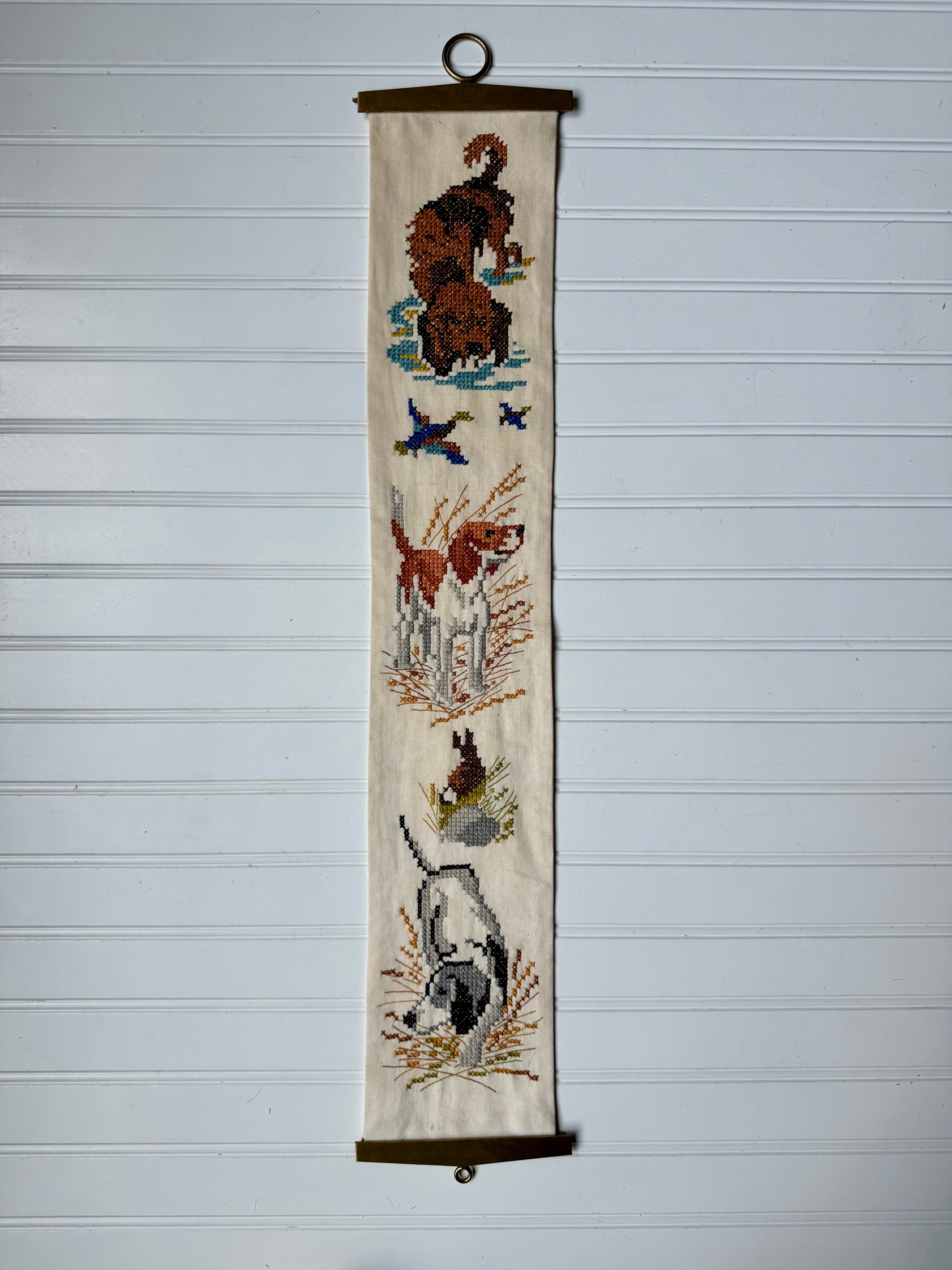 Vintage Dog Theme Needle Point Bell Pull