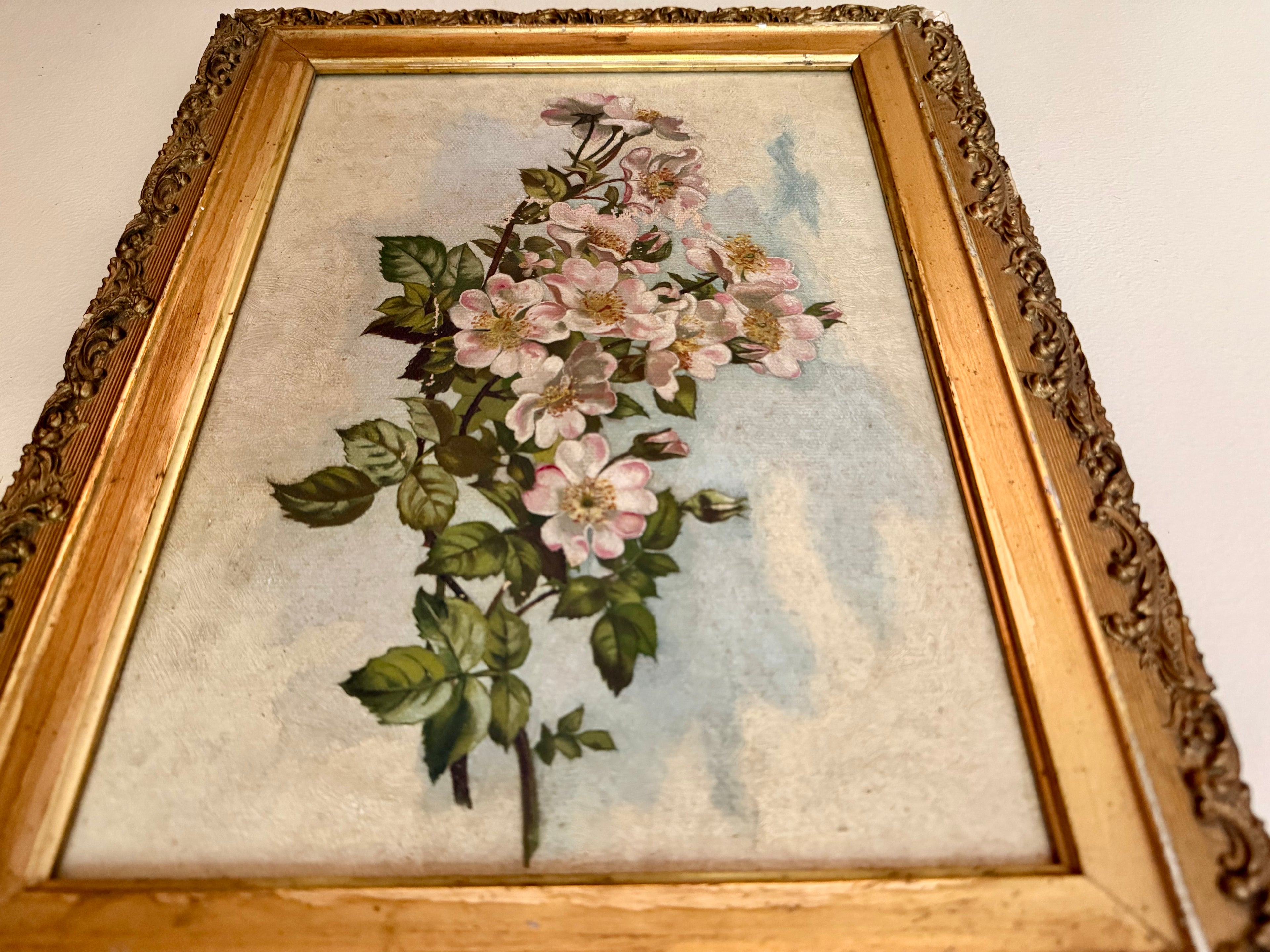 Antique Dogwood Oil Painting on Canvas (1888)