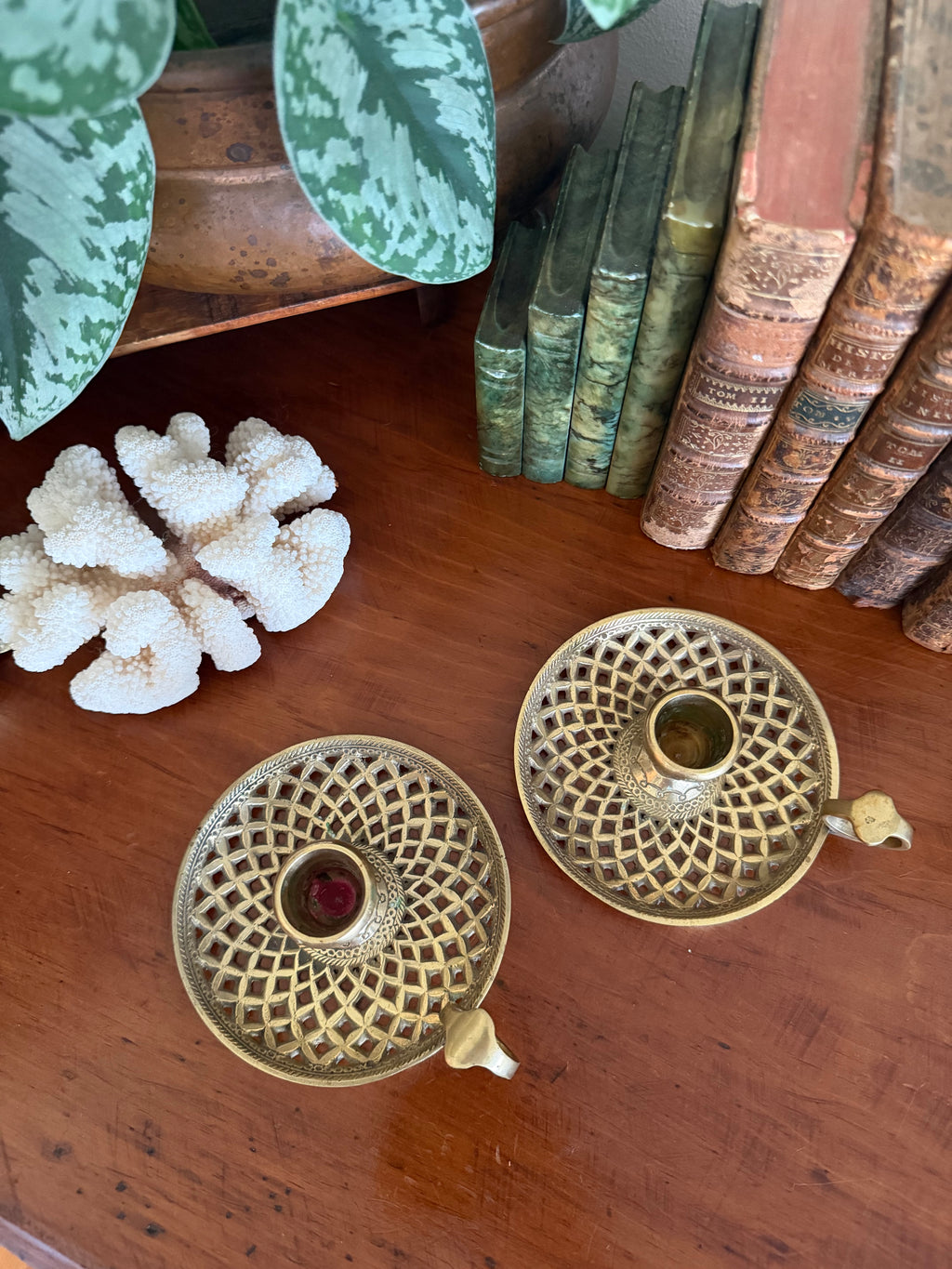 Vintage Brass Chamberstick Pair