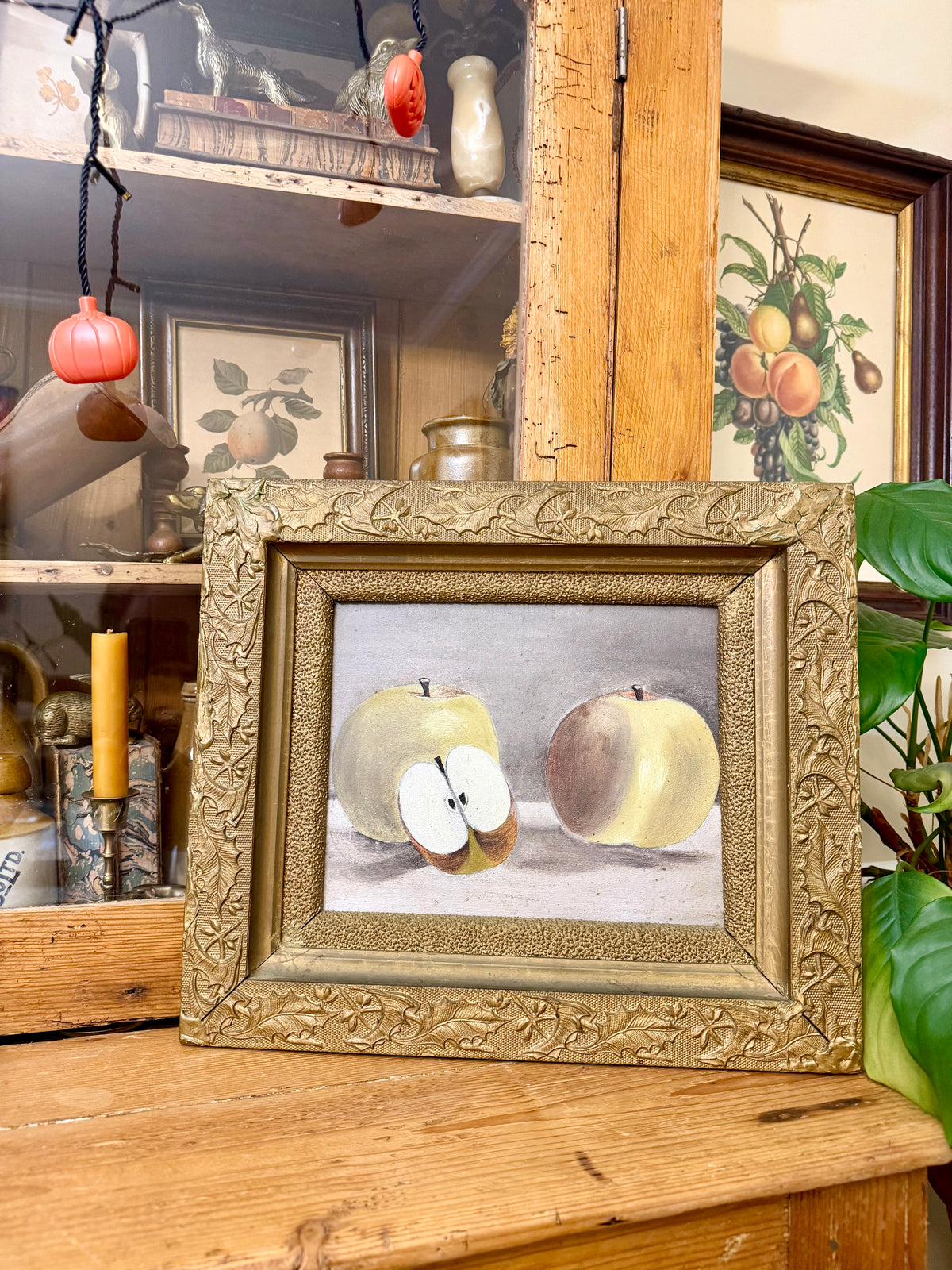 Antique Apple Still Life Oil on Board