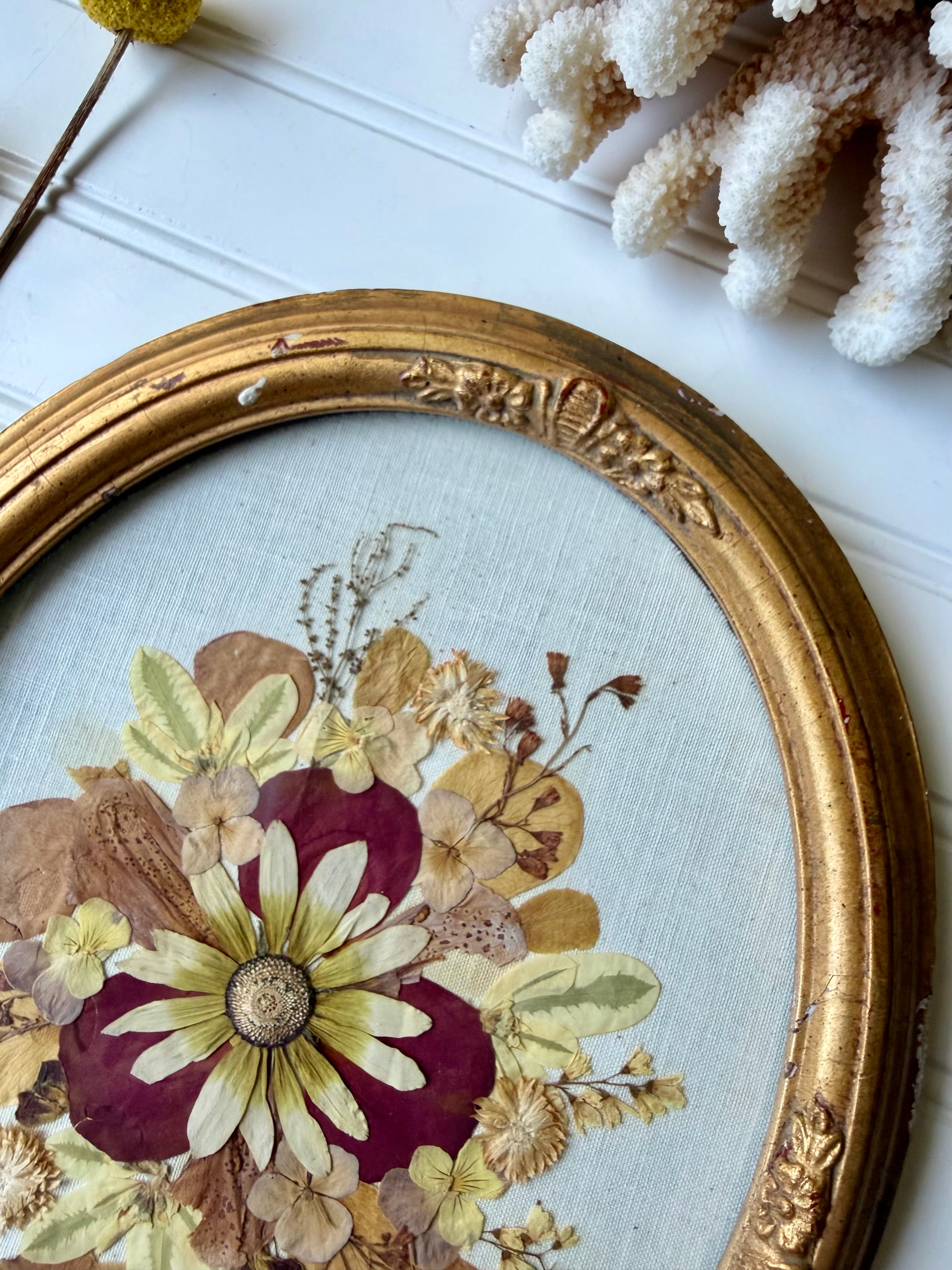 Antique Hand Made Dried Floral in Antique Frame