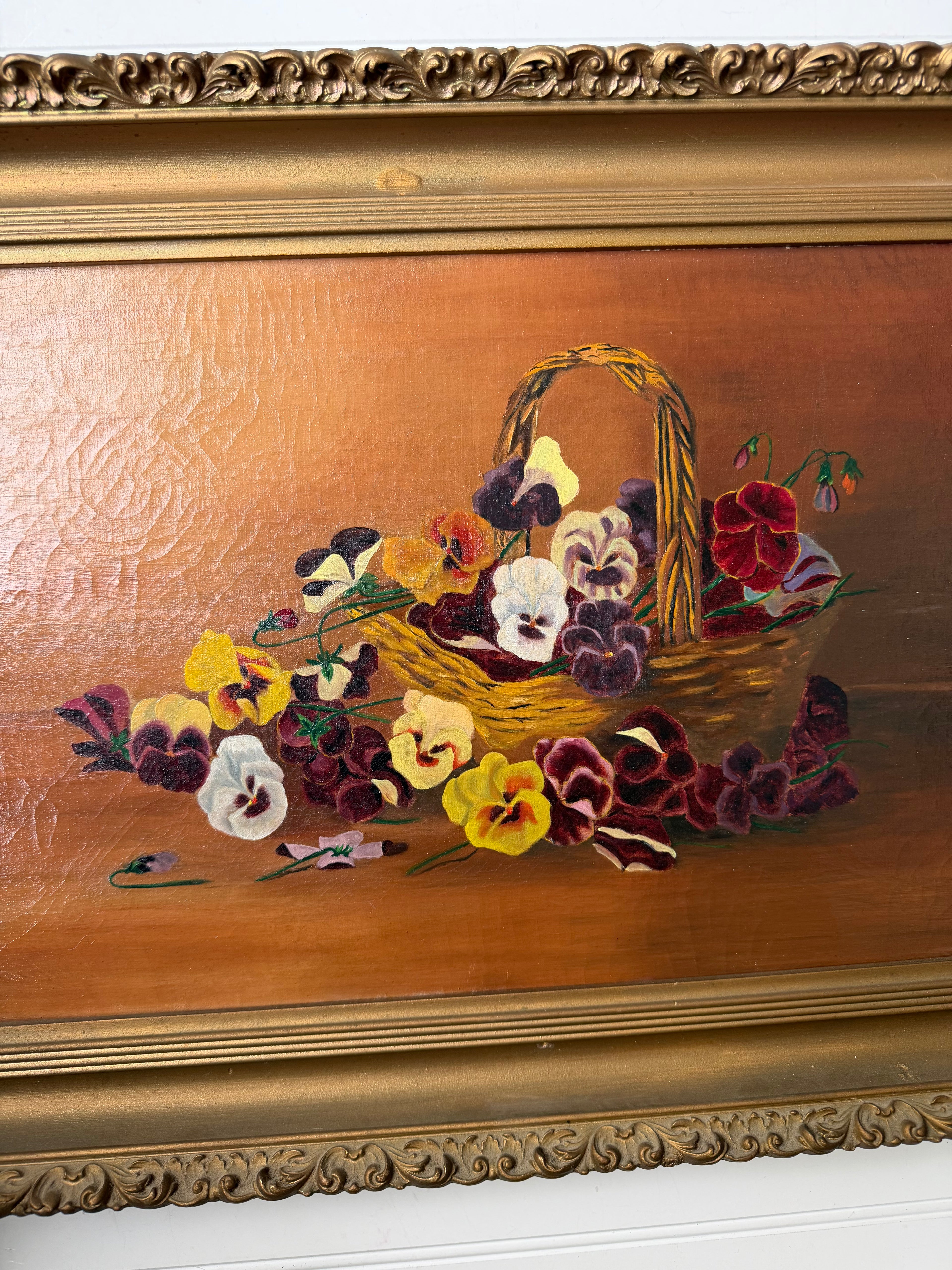 Antique Pansy Oil Painting on Canvas